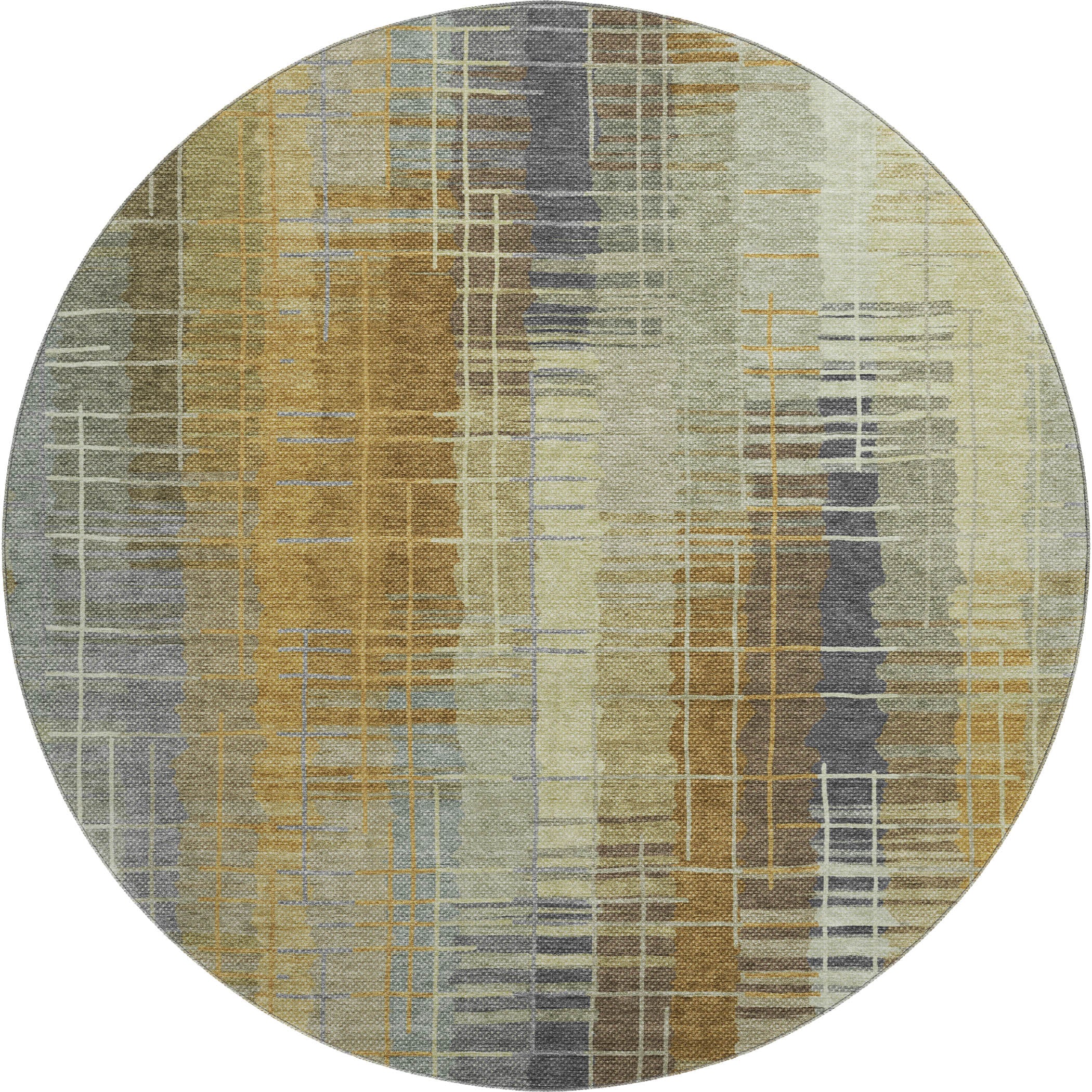 Seoul Machine Washable Transitional Aloe Green Rug 8' x 8' #shape_Round