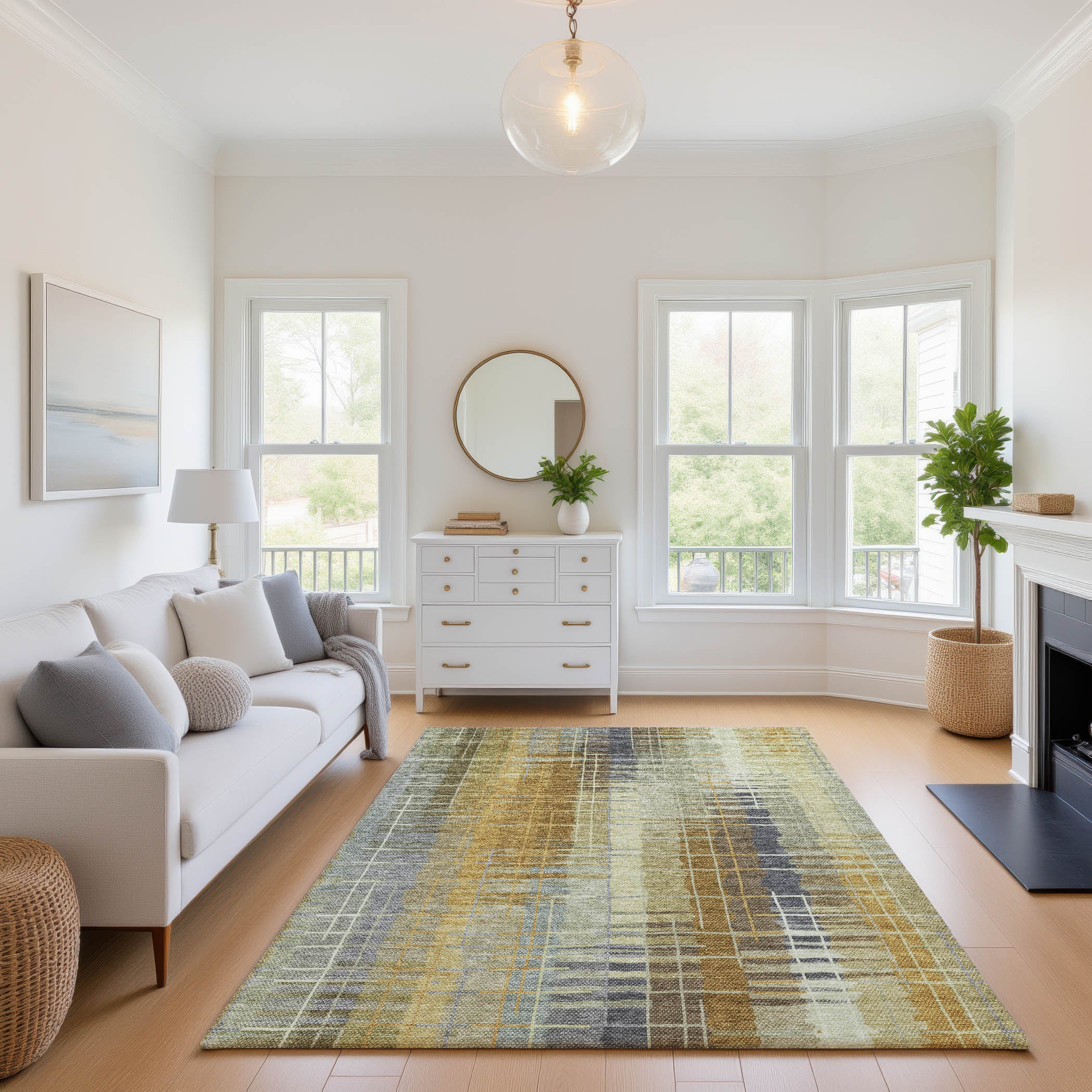 Seoul Machine Washable Transitional Aloe Green Rug 2'6" x 3'10" #shape_Rectangle
