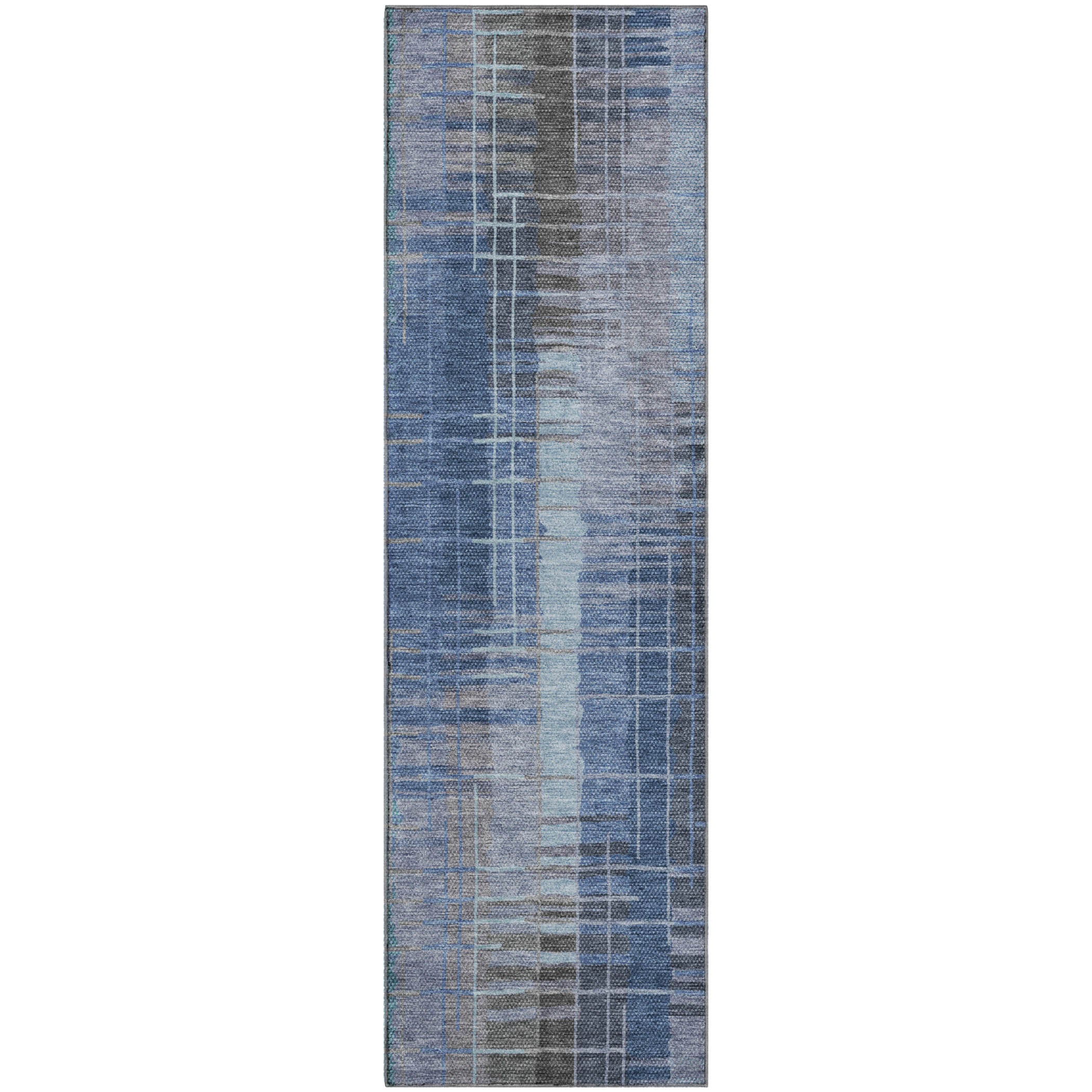 Seoul Machine Washable Transitional Denim Blue Rug 2'3" x 7'6" #shape_Runner