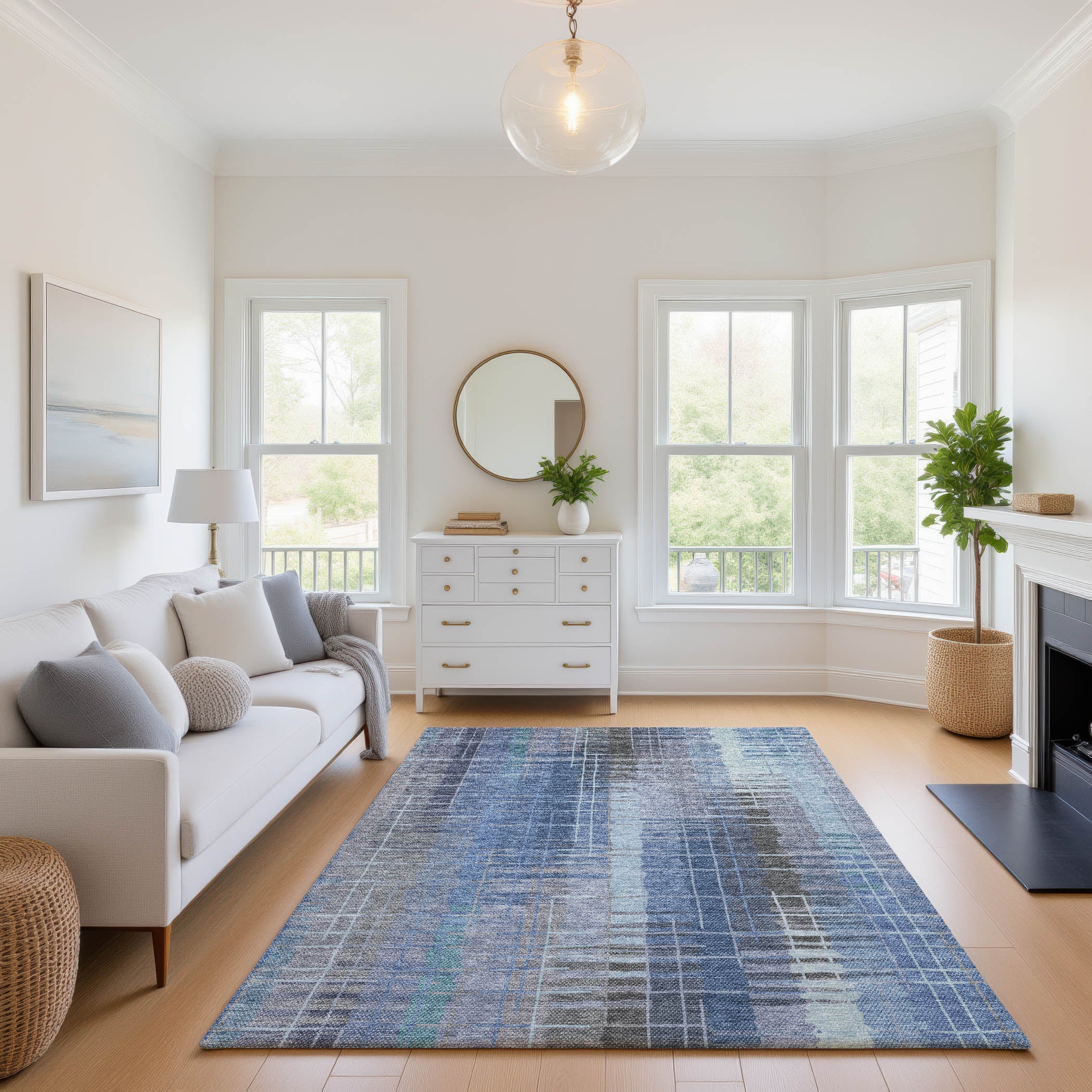 Seoul Machine Washable Transitional Denim Blue Rug 2'6" x 3'10" #shape_Rectangle