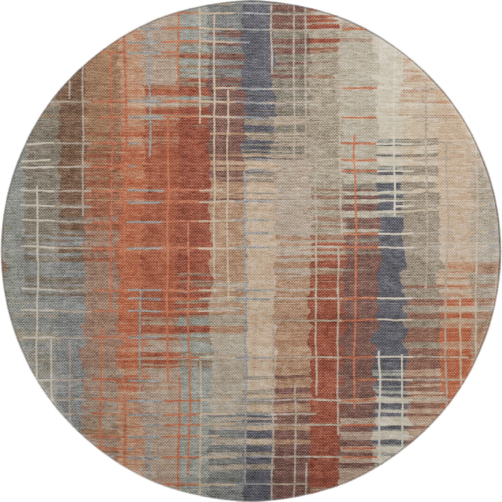 Seoul Machine Washable Transitional Khaki Brown Rug 8' x 8' #shape_Round