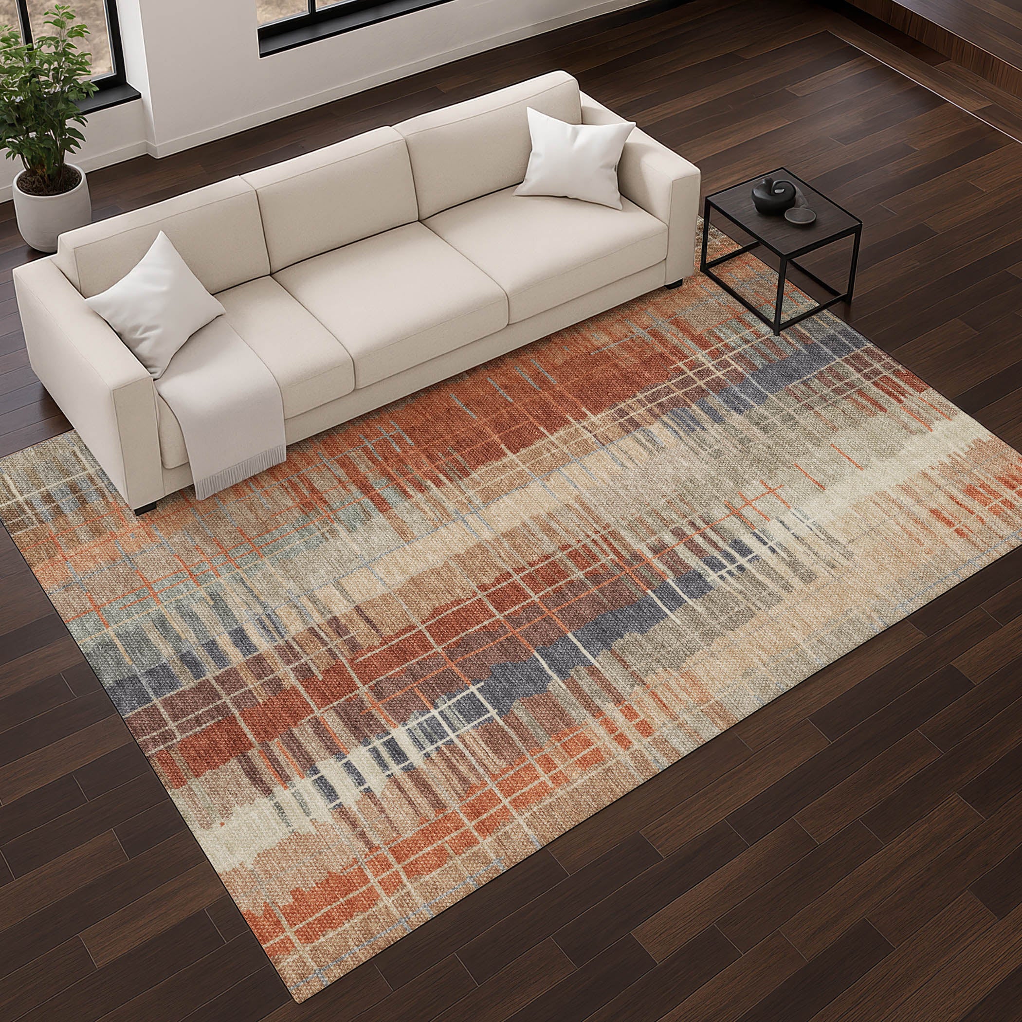 Seoul Machine Washable Transitional Khaki Brown Rug 2'6" x 3'10" #shape_Rectangle