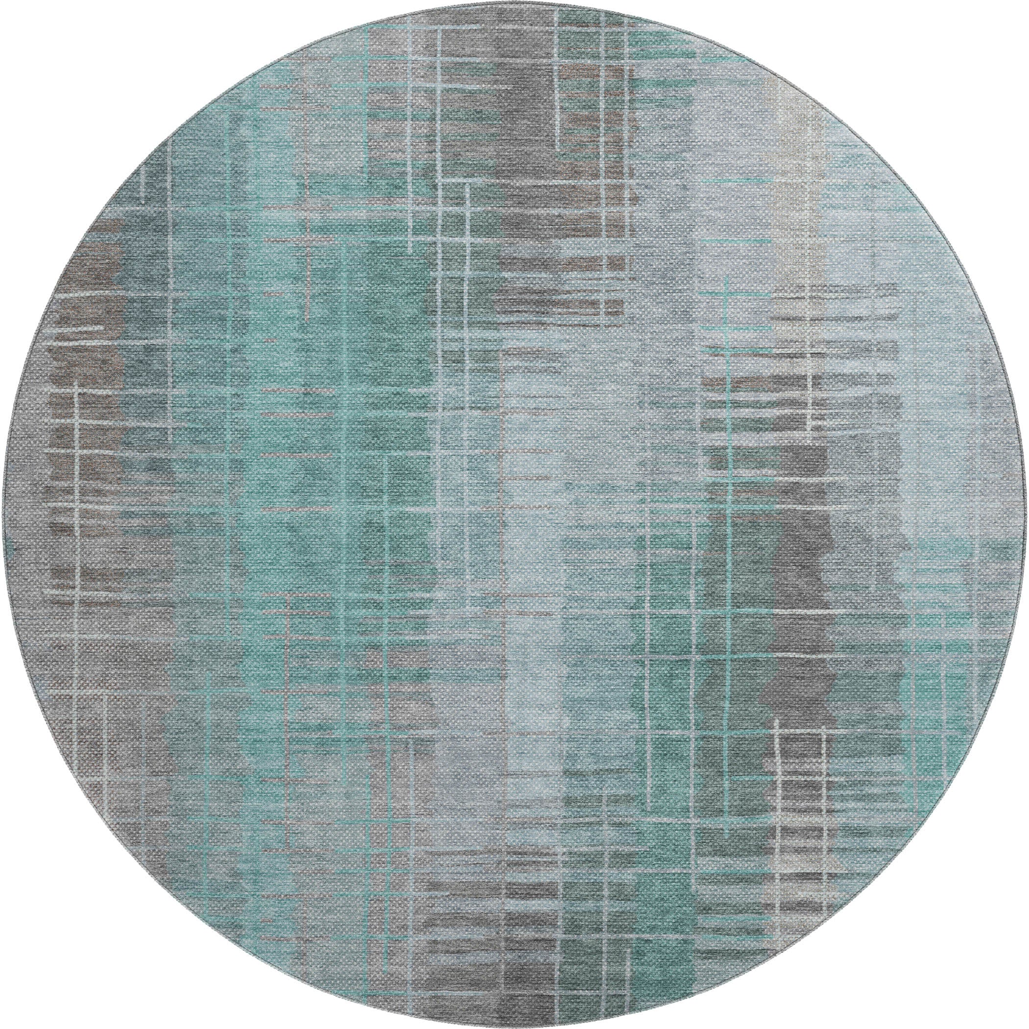 Seoul Machine Washable Transitional Seafoam Blue Rug 8' x 8' #shape_Round