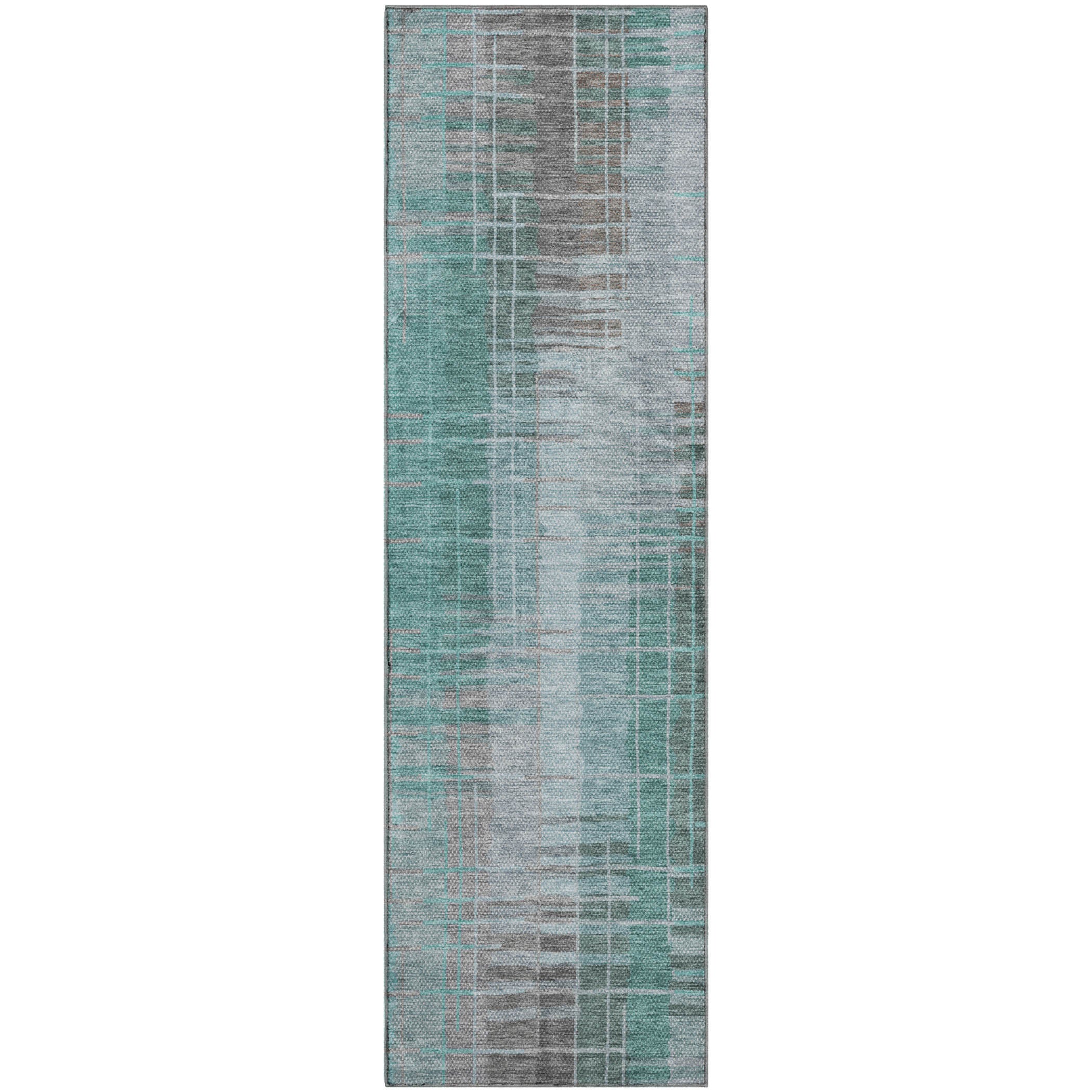 Seoul Machine Washable Transitional Seafoam Blue Rug 2'3" x 7'6" #shape_Runner
