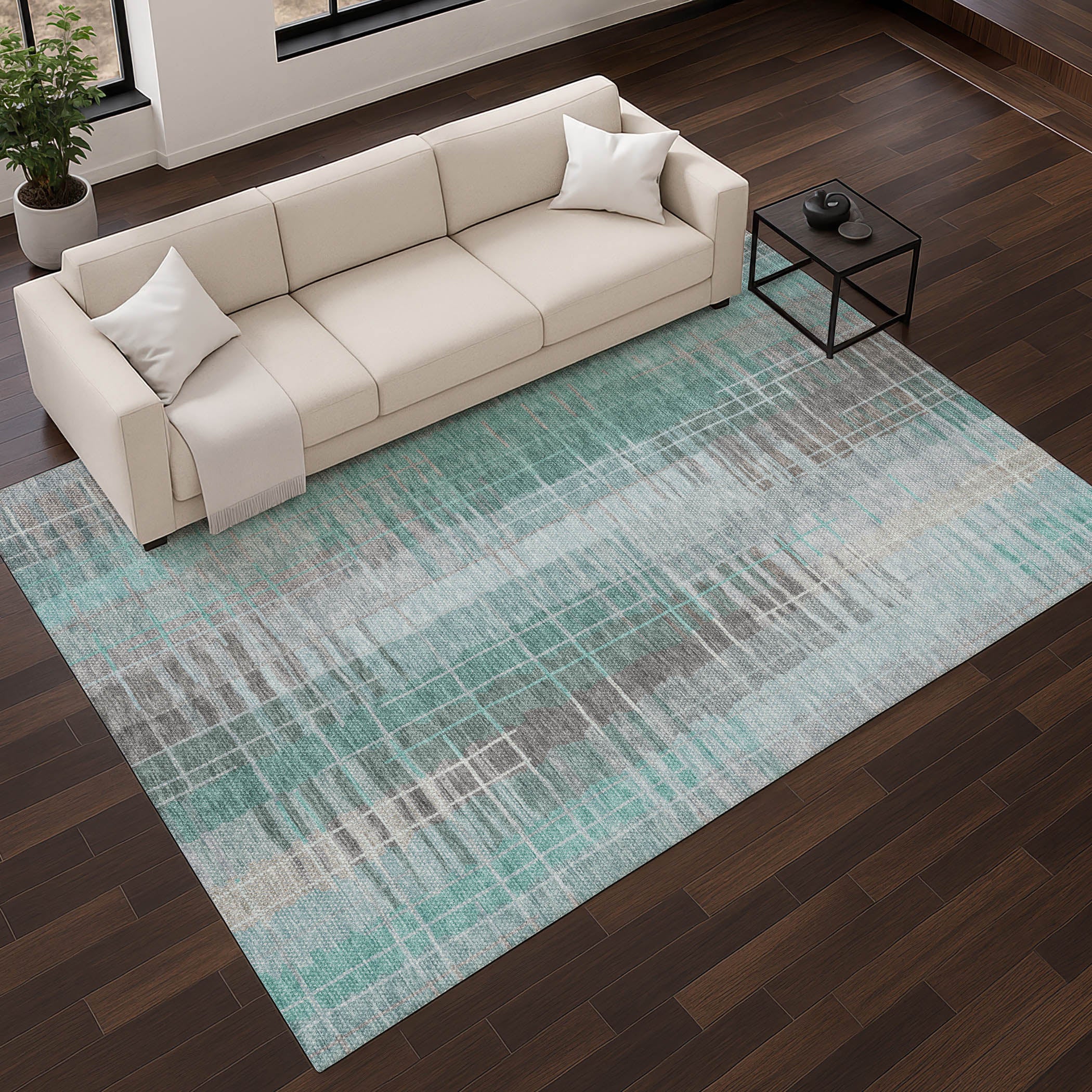 Seoul Machine Washable Transitional Seafoam Blue Rug 2'6" x 3'10" #shape_Rectangle