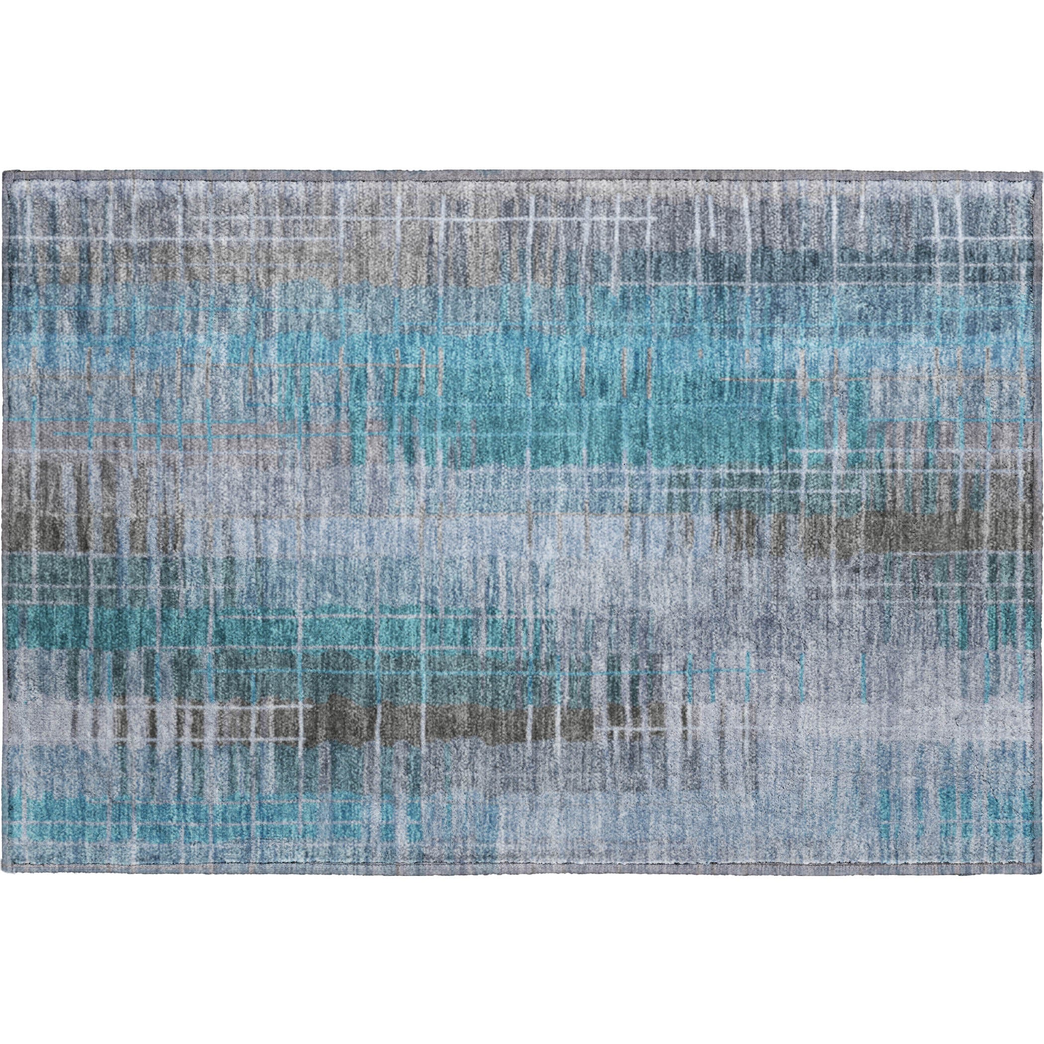 Seoul Machine Washable Transitional Teal Rug 1'8" x 2'6" #shape_Rectangle