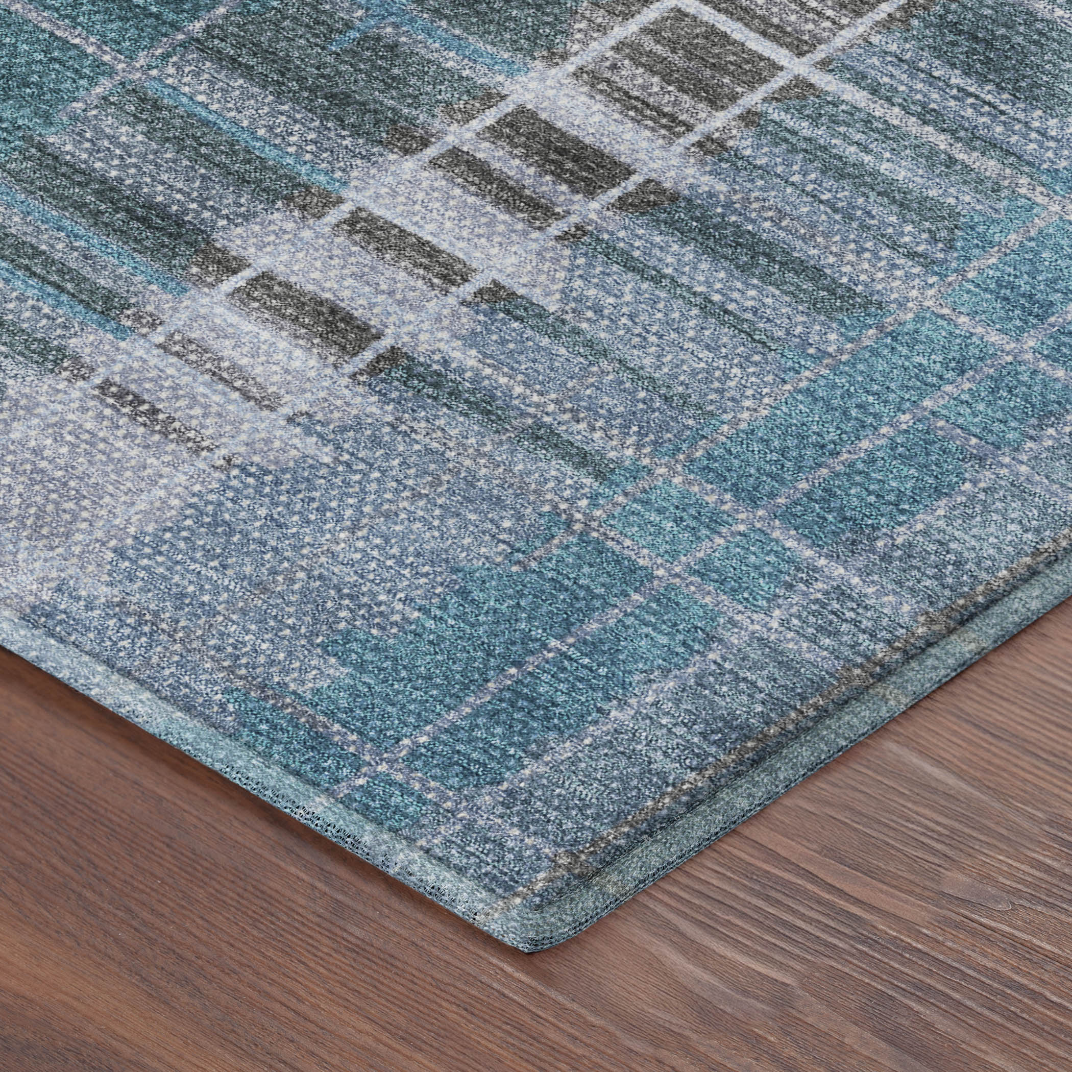 Seoul Machine Washable Transitional Teal Rug 1'8" x 2'6" #shape_Rectangle