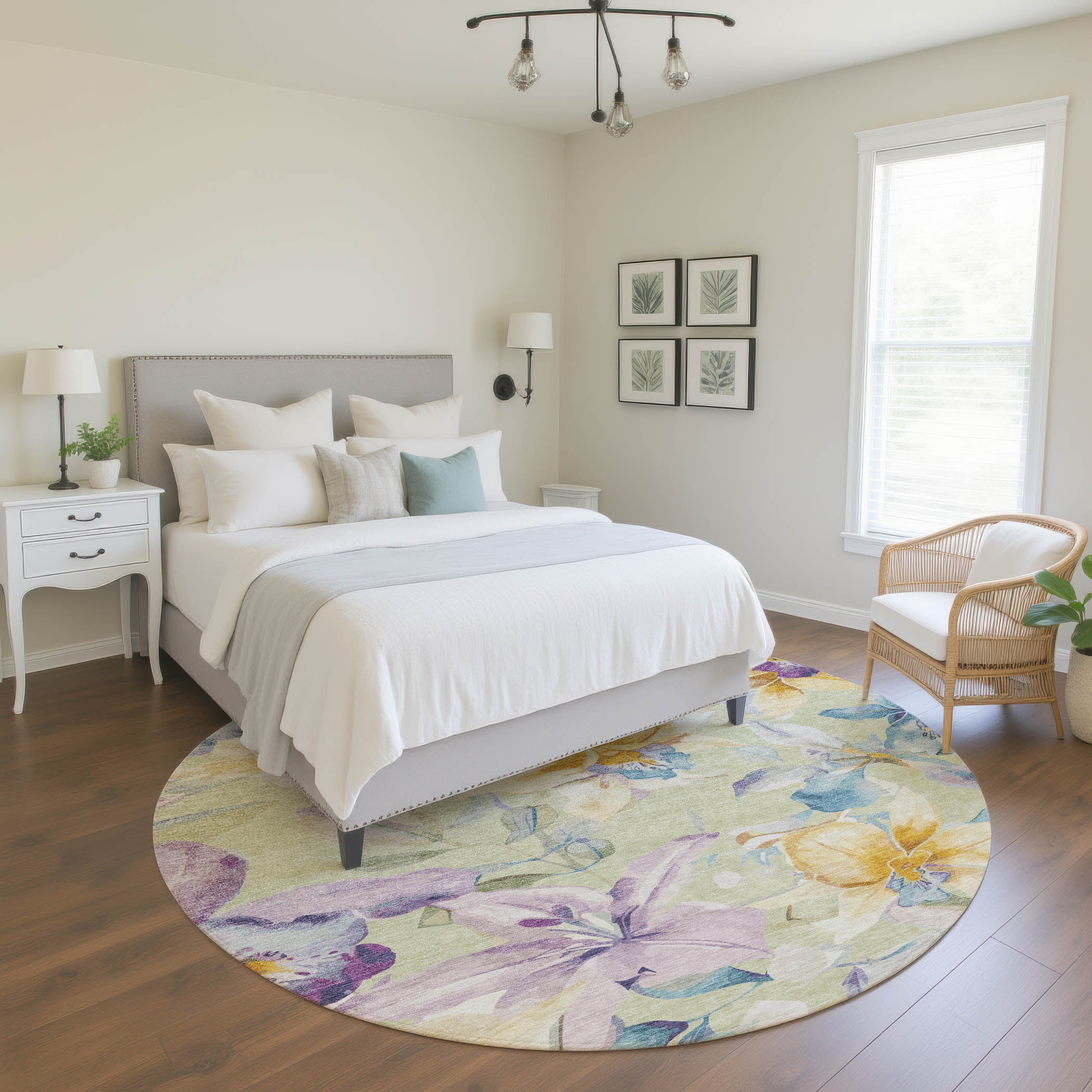 Lima Machine Washable Transitional Aloe Green Rug 8' x 8' #shape_Round