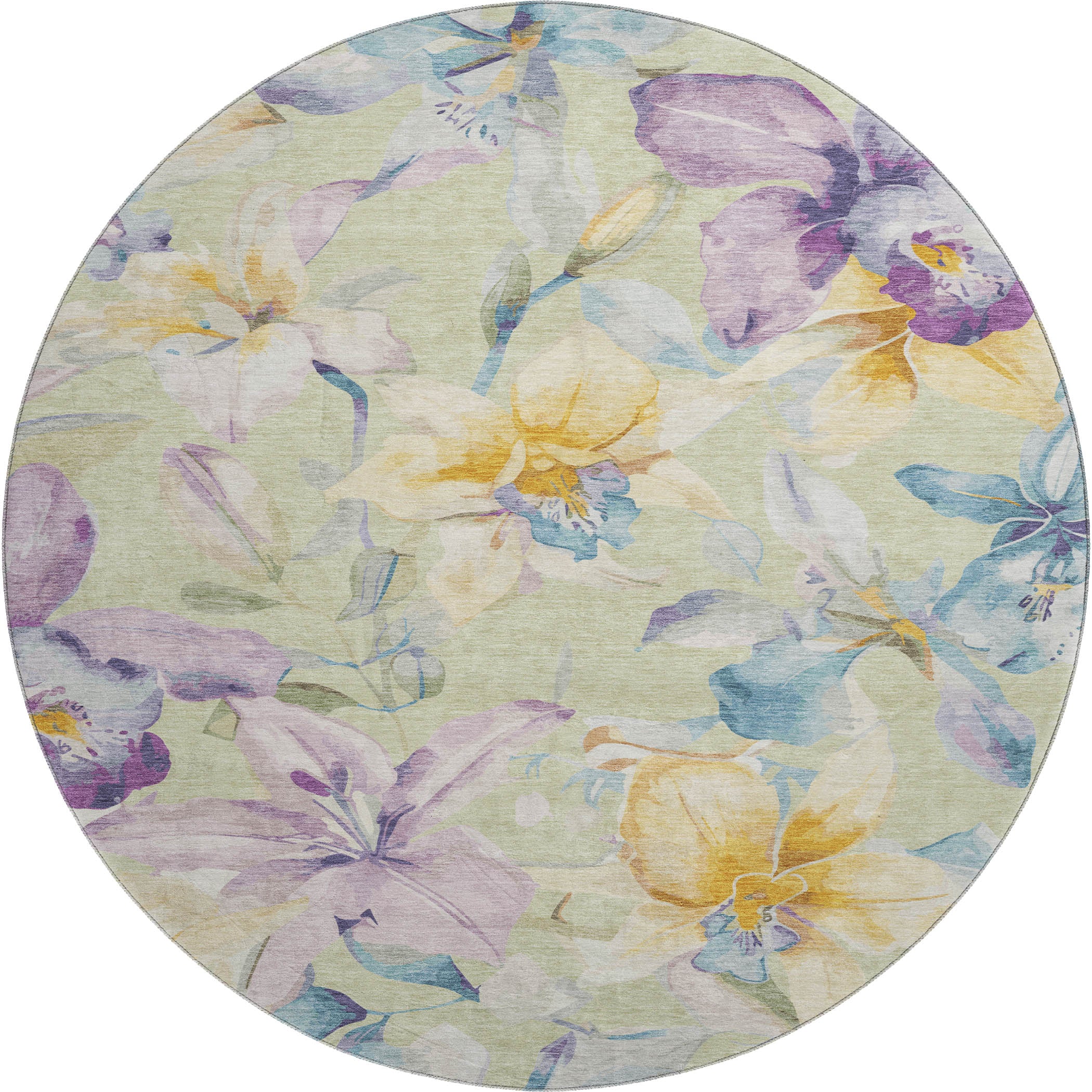 Lima Machine Washable Transitional Aloe Green Rug 8' x 8' #shape_Round