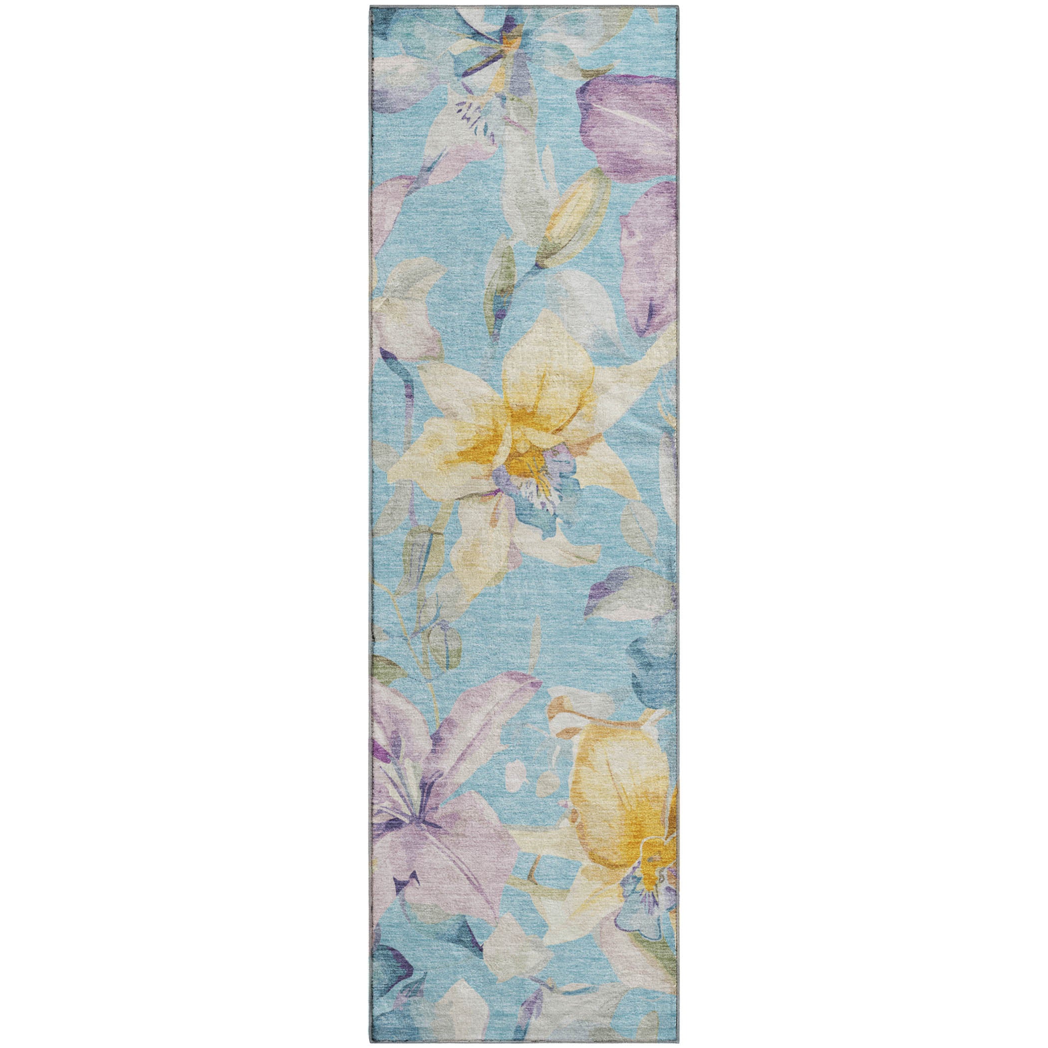 Lima Machine Washable Transitional Aqua Teal Rug 2'3" x 7'6" #shape_Runner