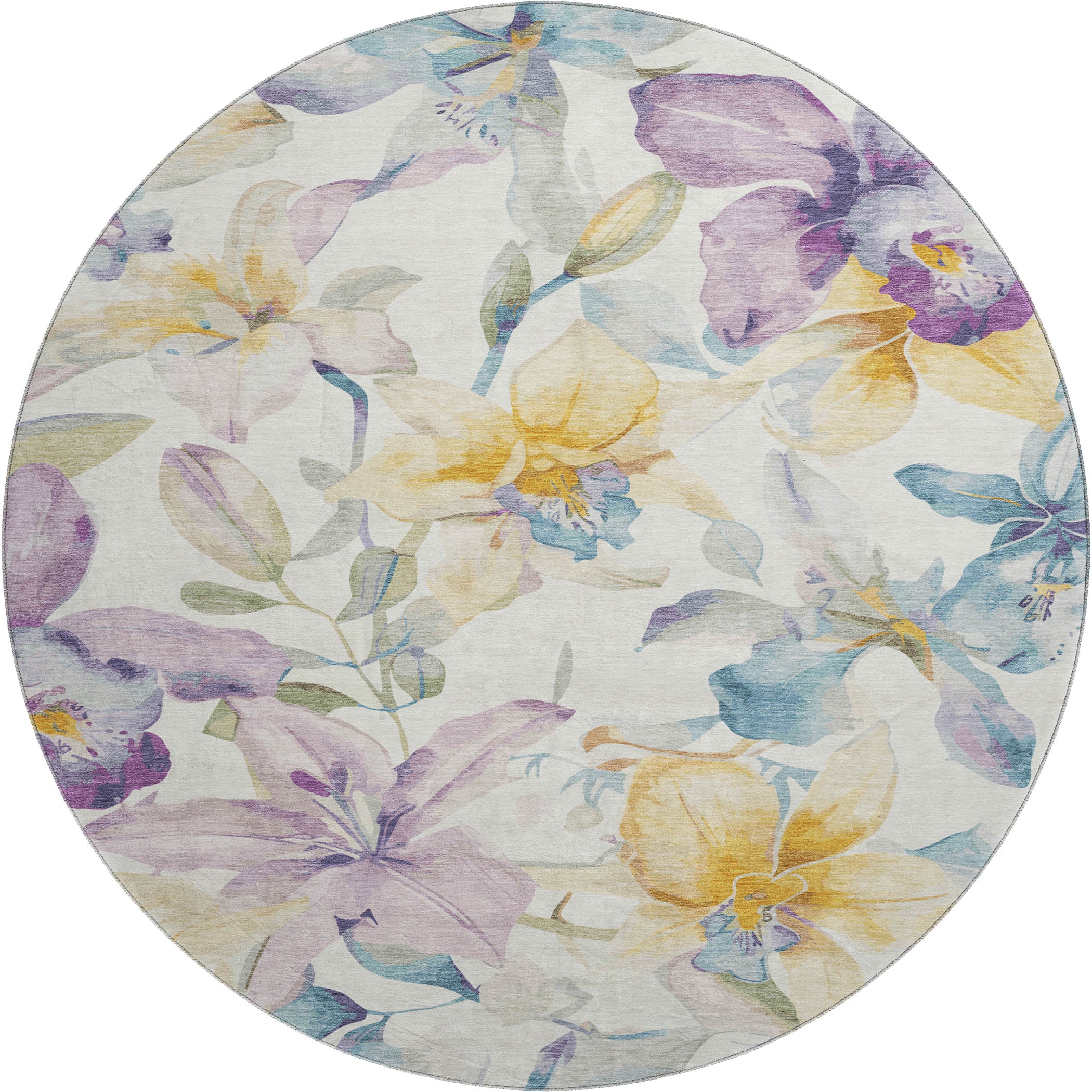 Lima Machine Washable Transitional Ivory Rug 8' x 8' #shape_Round