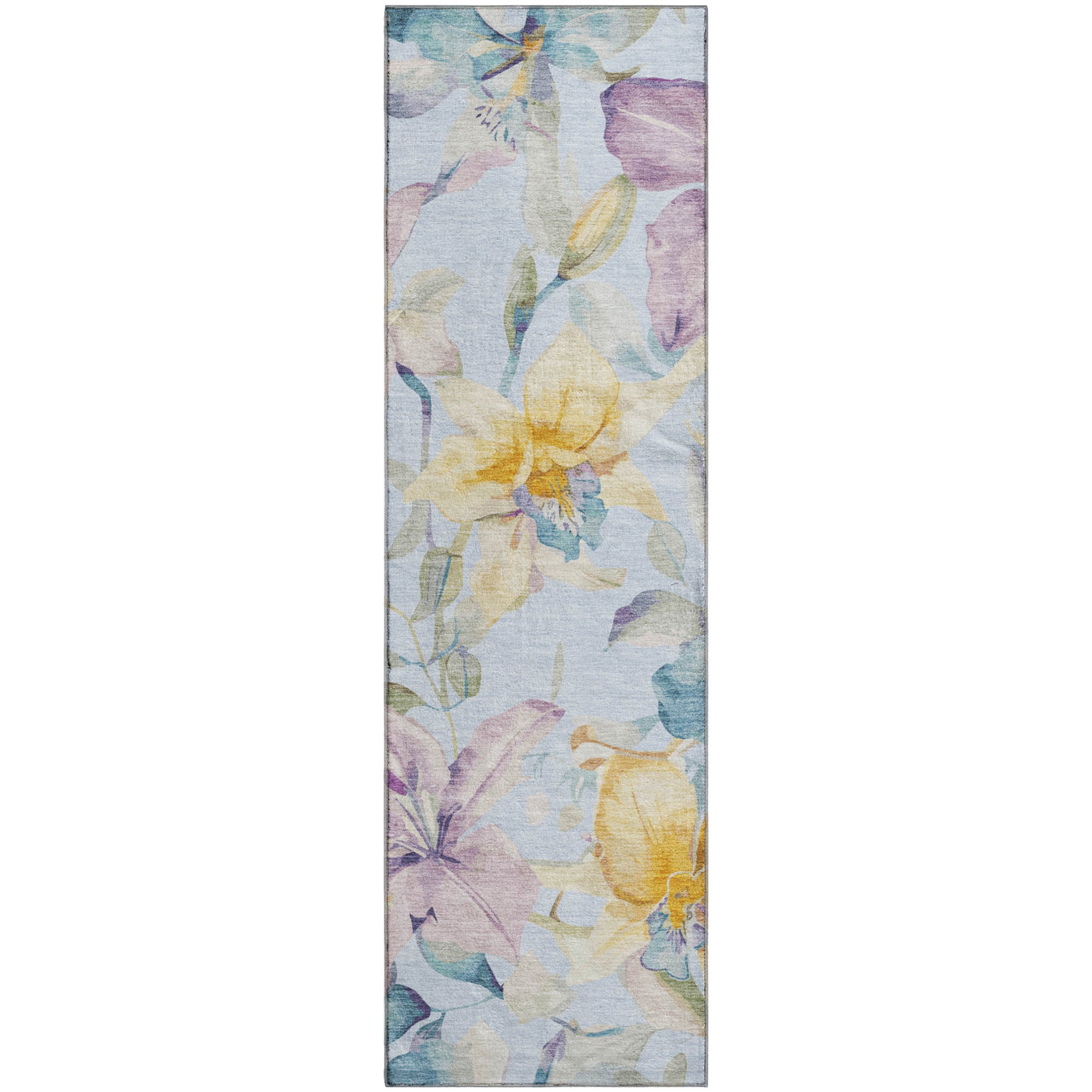 Lima Machine Washable Transitional Sky Blue Rug 2'3" x 7'6" #shape_Runner