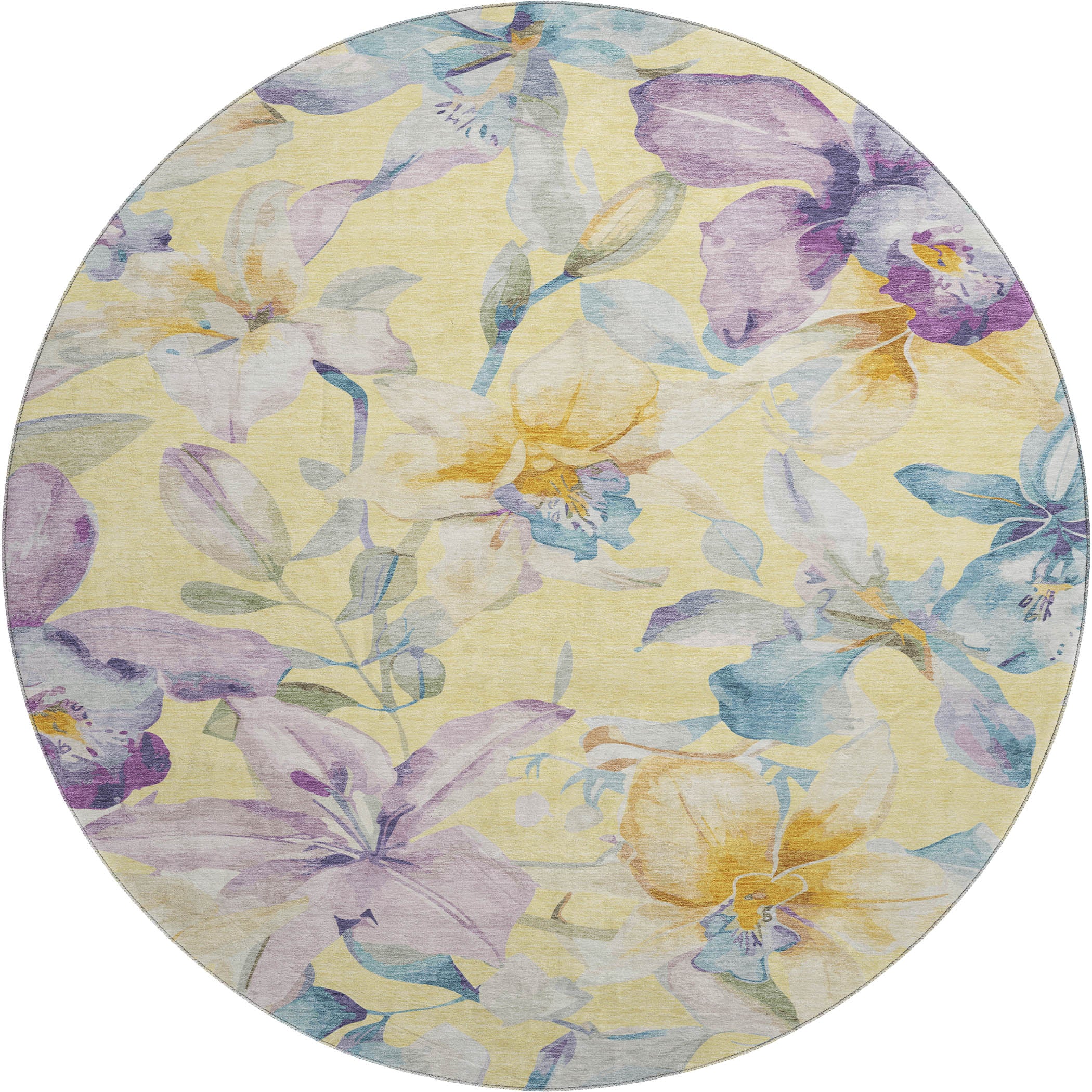 Lima Machine Washable Transitional Yellow Gold Rug 8' x 8' #shape_Round
