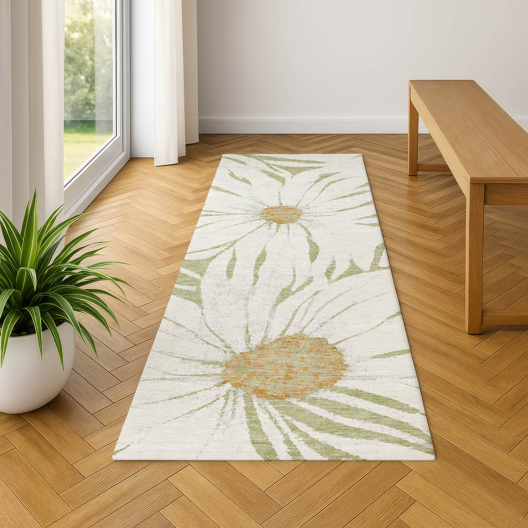 Salzburg Machine Washable Transitional Aloe Green Rug 2'3" x 7'6" #shape_Runner