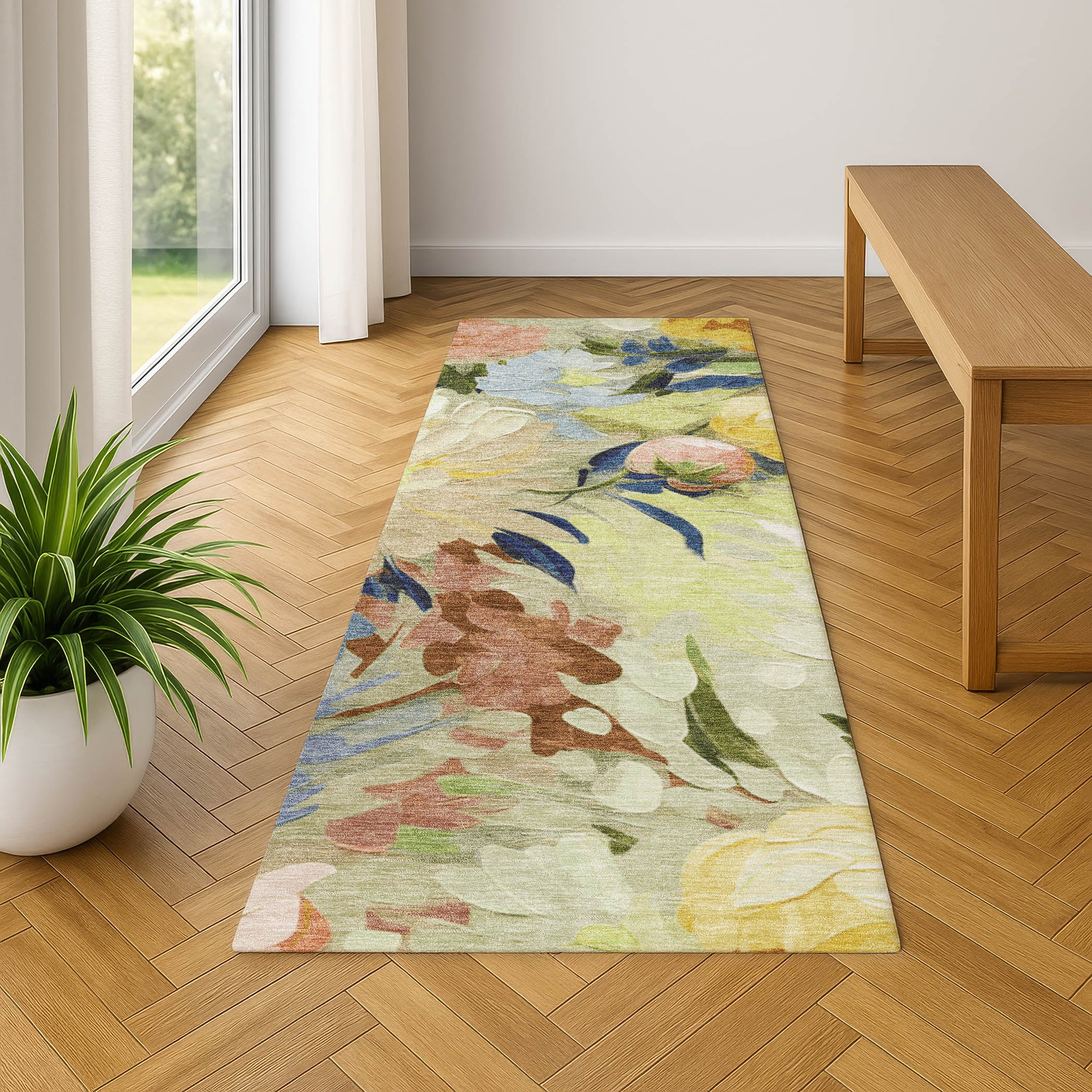Kotor Machine Washable Transitional Aloe Green Rug 2'3" x 7'6" #shape_Runner