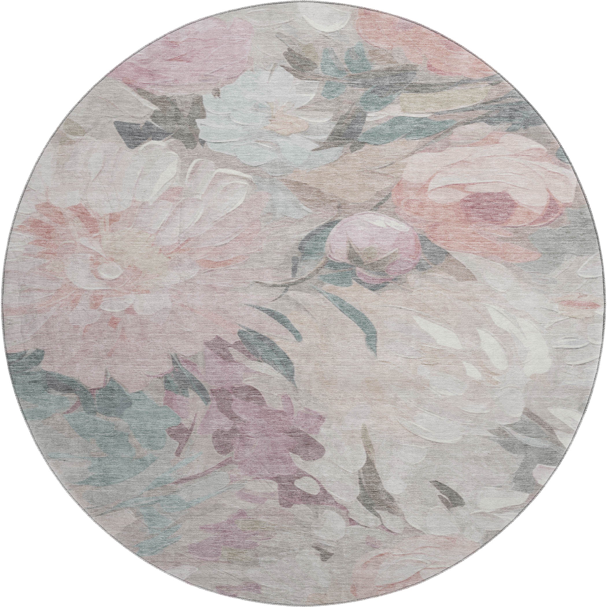 Kotor Machine Washable Transitional Beige Brown Rug 8' x 8' #shape_Round