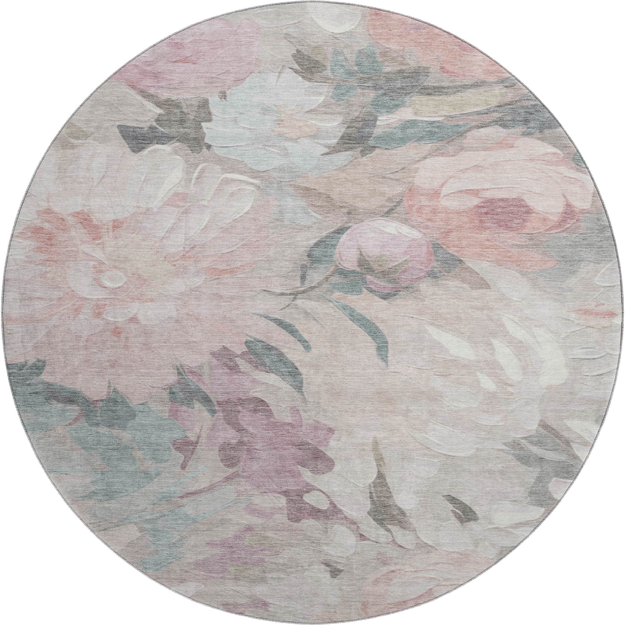 Kotor Machine Washable Transitional Beige Brown Rug 8' x 8' #shape_Round