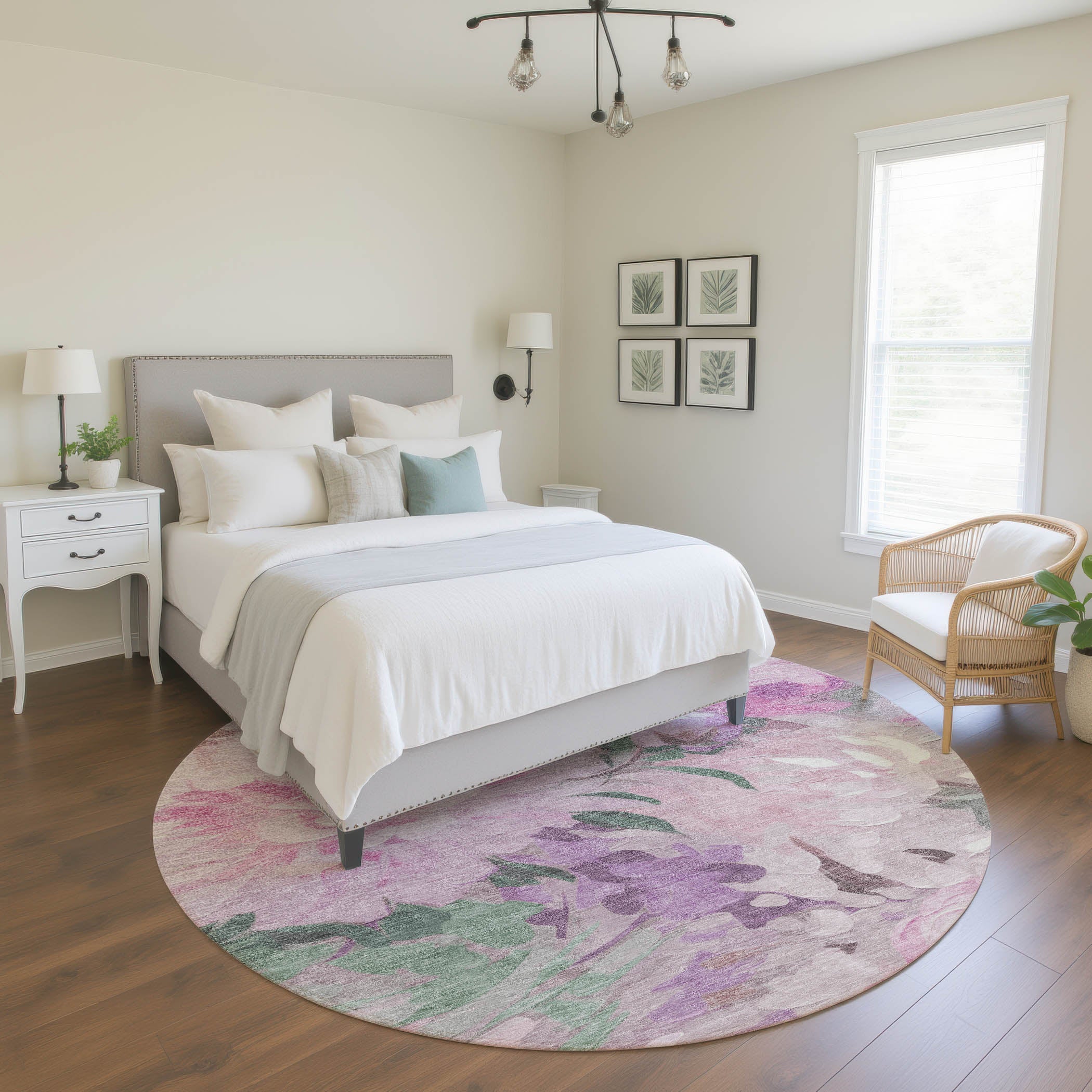 Kotor Machine Washable Transitional Blush Pink Rug 8' x 8' #shape_Round