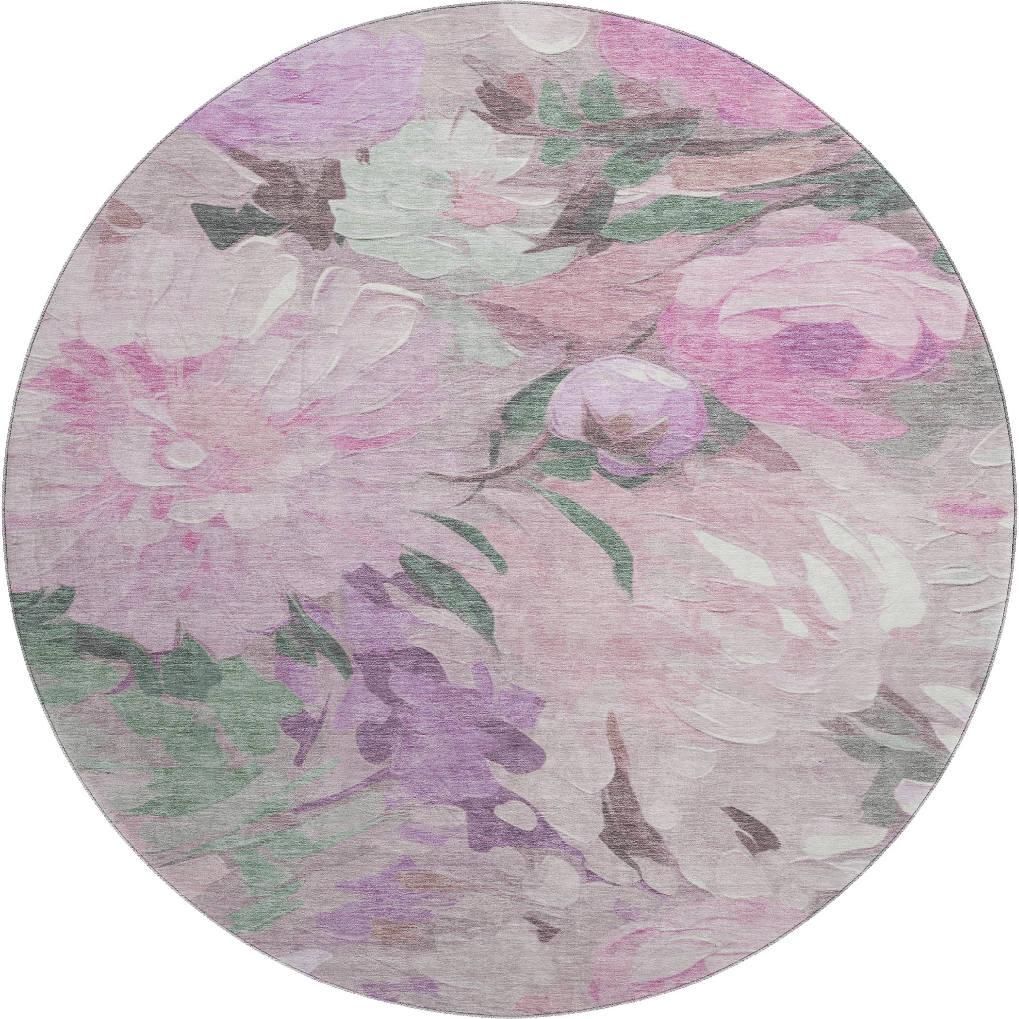 Kotor Machine Washable Transitional Blush Pink Rug 8' x 8' #shape_Round