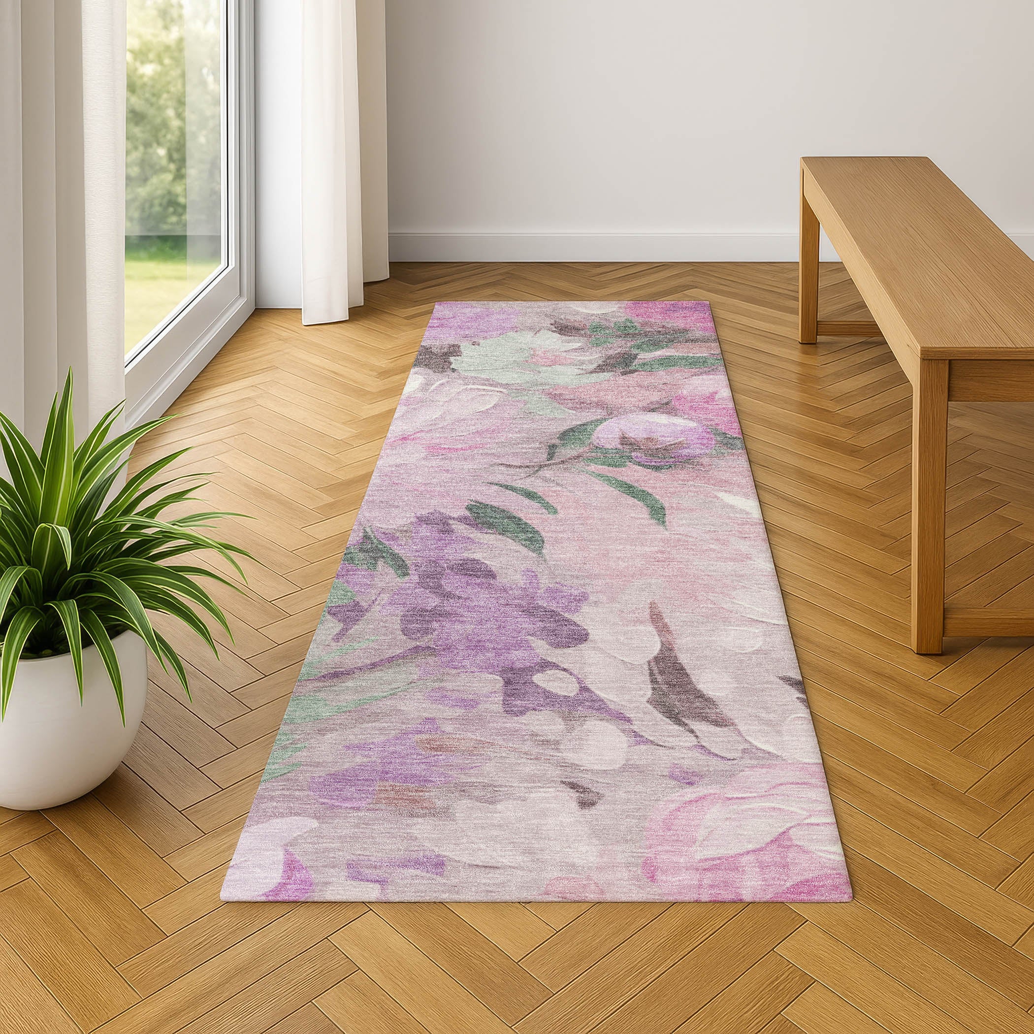 Kotor Machine Washable Transitional Blush Pink Rug 2'3" x 7'6" #shape_Runner