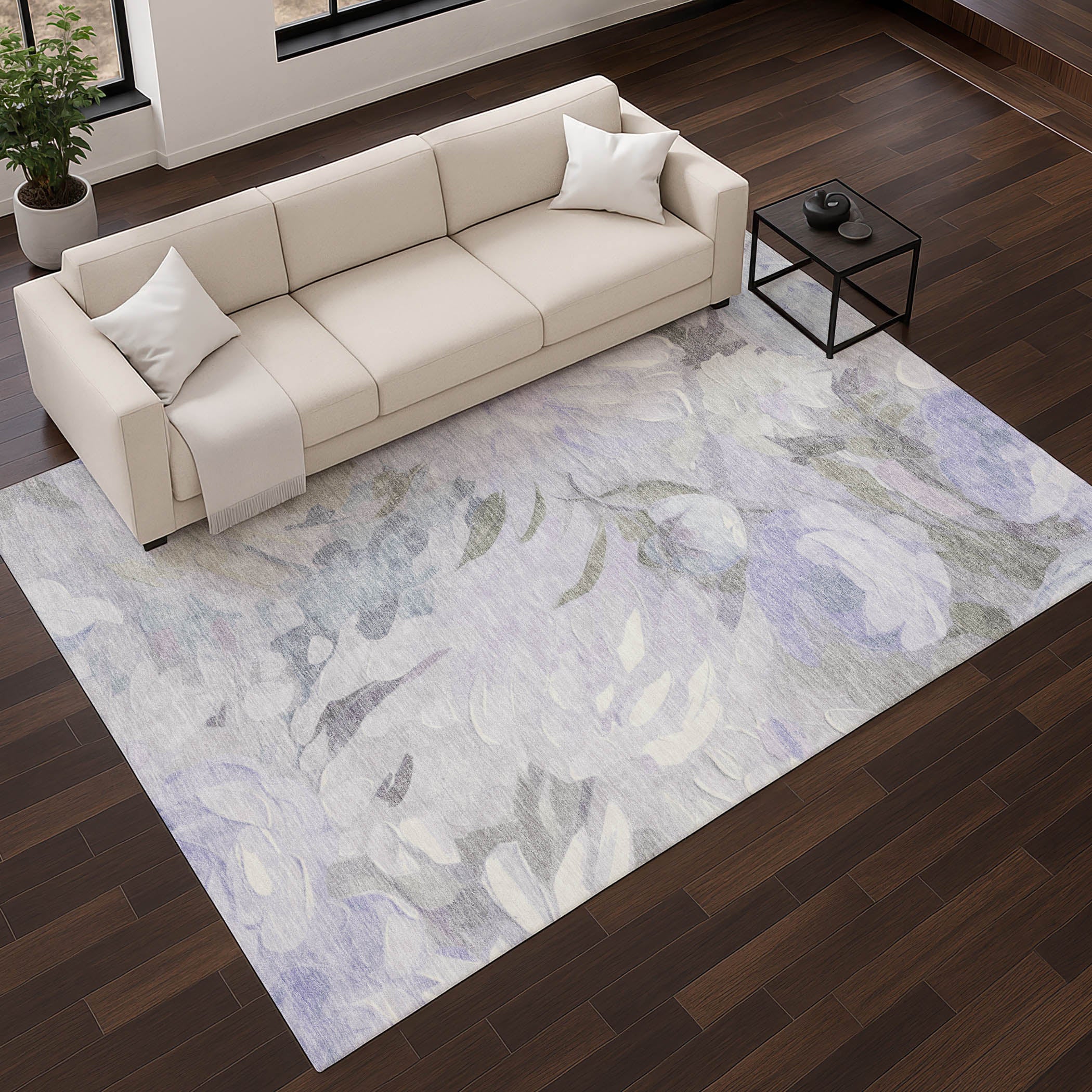 Kotor Machine Washable Transitional Lavender Purple Rug 2'6" x 3'10" #shape_Rectangle