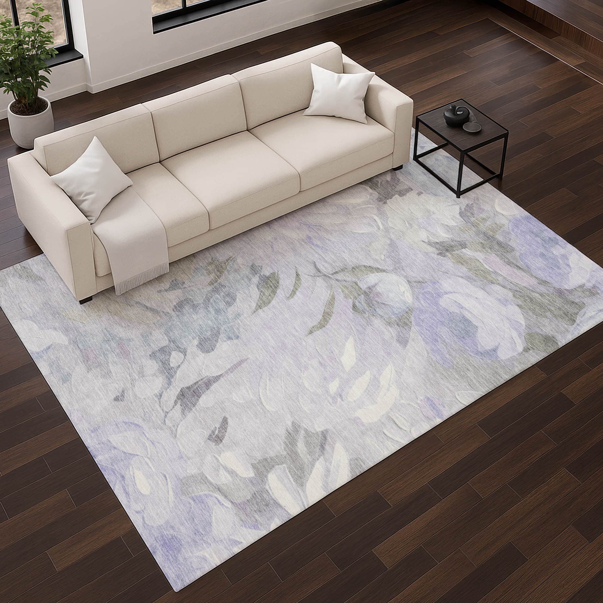 Kotor Machine Washable Transitional Lavender Purple Rug 2'6" x 3'10" #shape_Rectangle