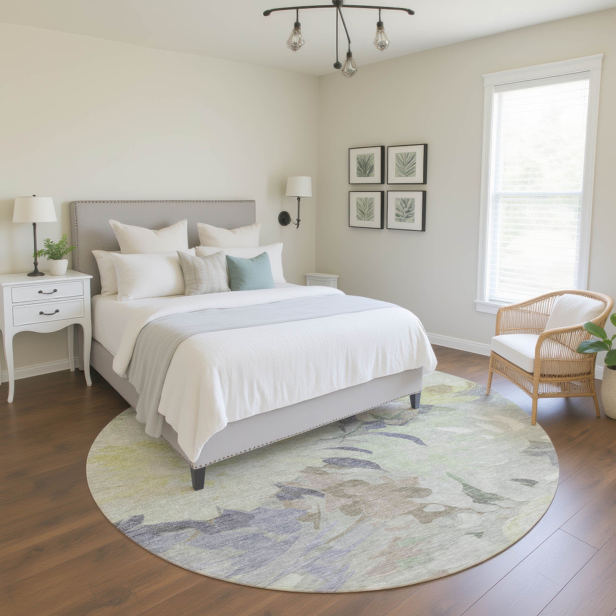 Kotor Machine Washable Transitional Mint Green Rug 8' x 8' #shape_Round