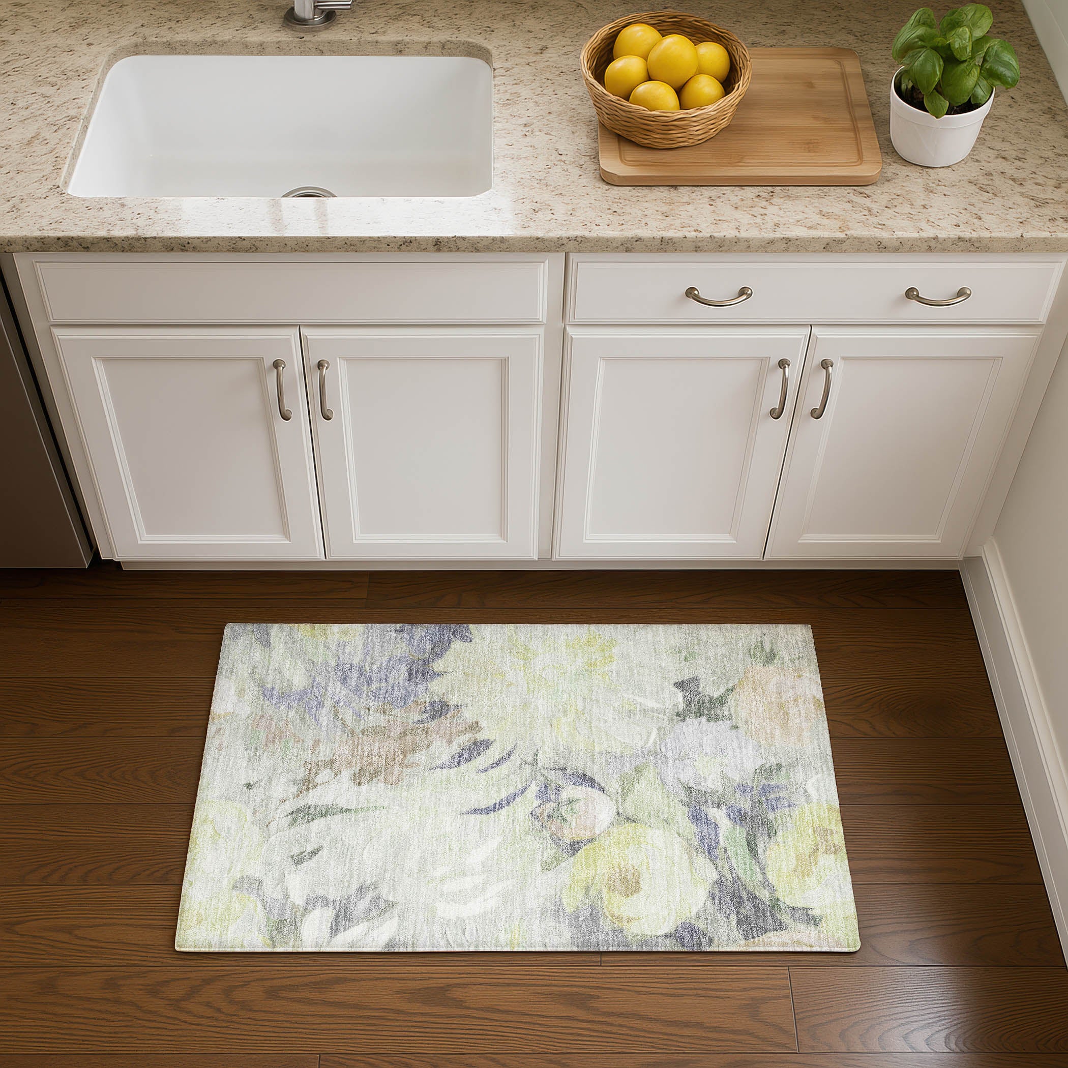 Kotor Machine Washable Transitional Mint Green Rug 1'8" x 2'6" #shape_Rectangle