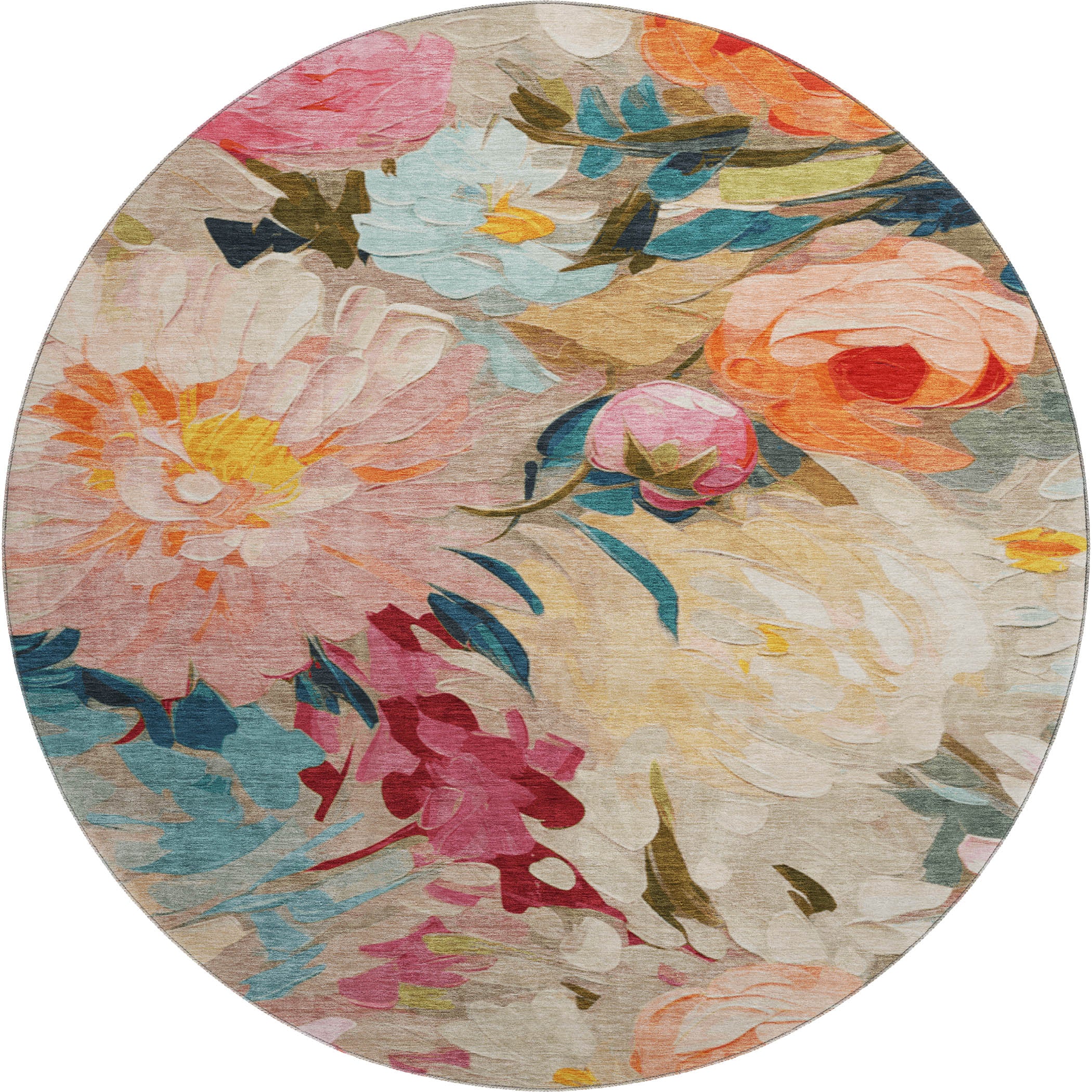 Kotor Machine Washable Transitional Putty Ivory Rug 8' x 8' #shape_Round