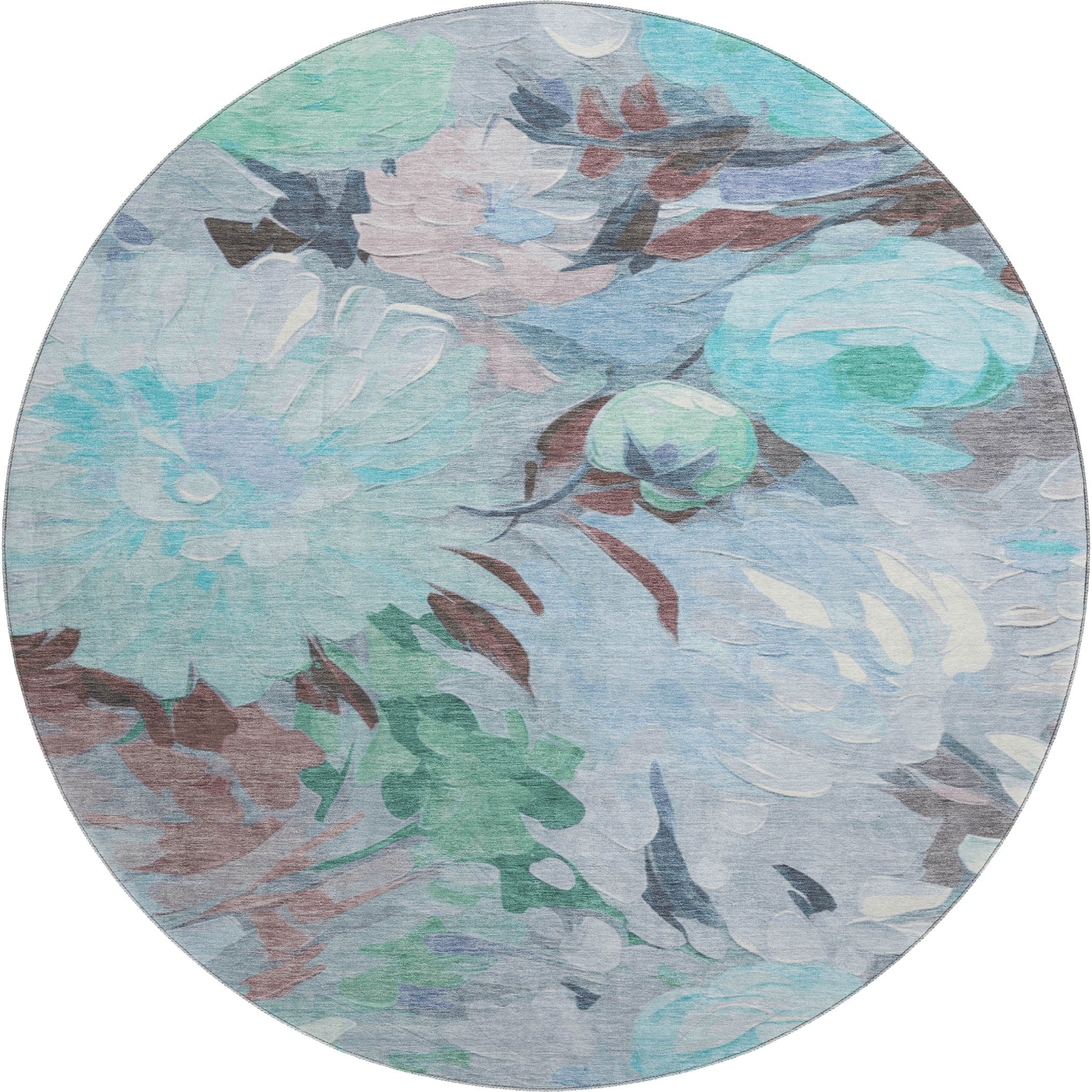 Kotor Machine Washable Transitional Sky Blue Rug 8' x 8' #shape_Round