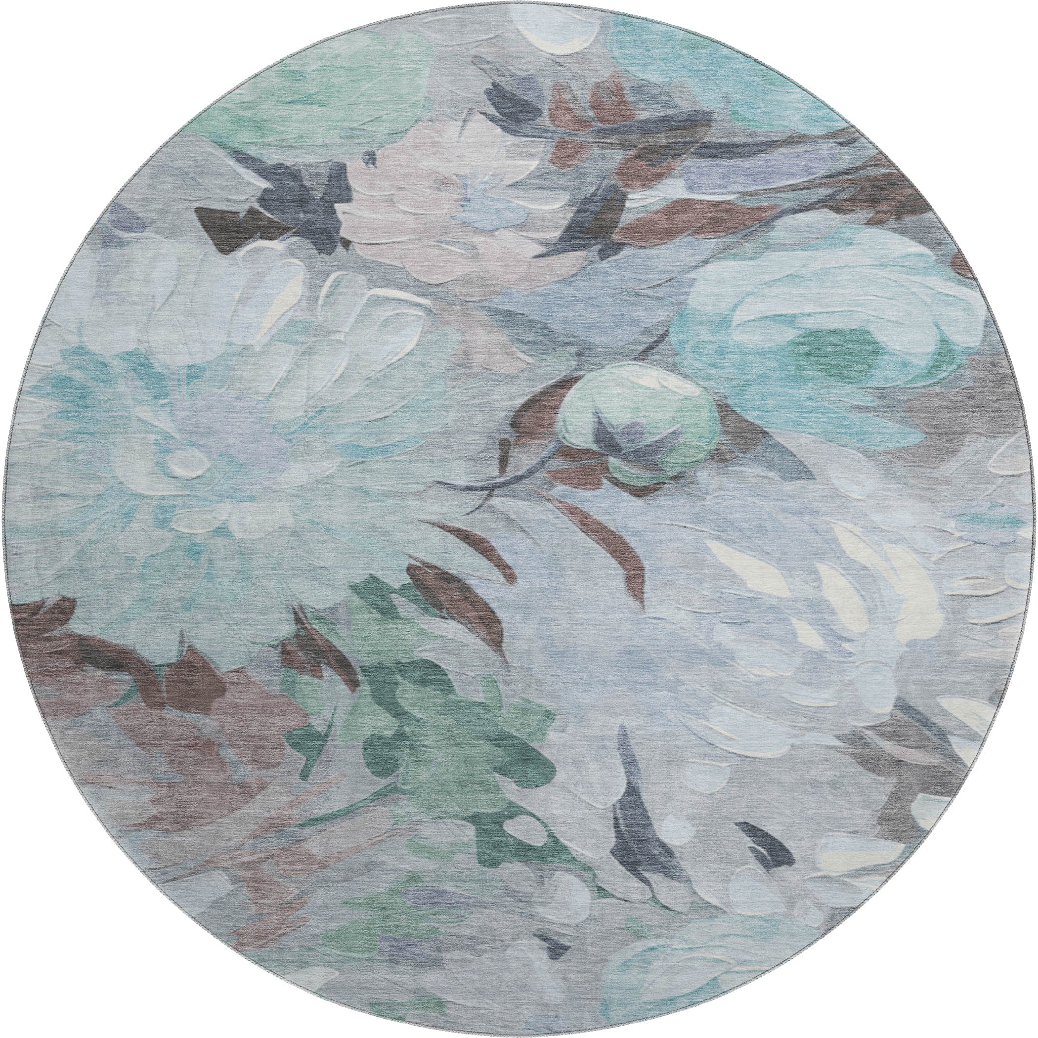 Kotor Machine Washable Transitional Teal Rug 8' x 8' #shape_Round