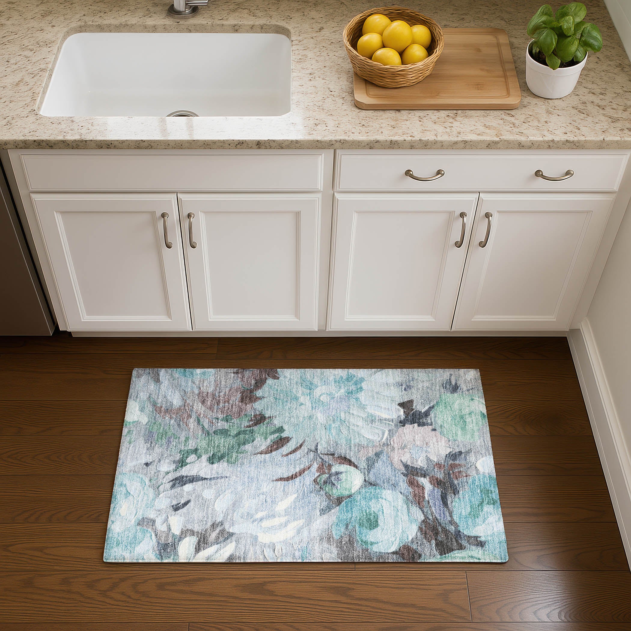 Kotor Machine Washable Transitional Teal Rug 1'8" x 2'6" #shape_Rectangle