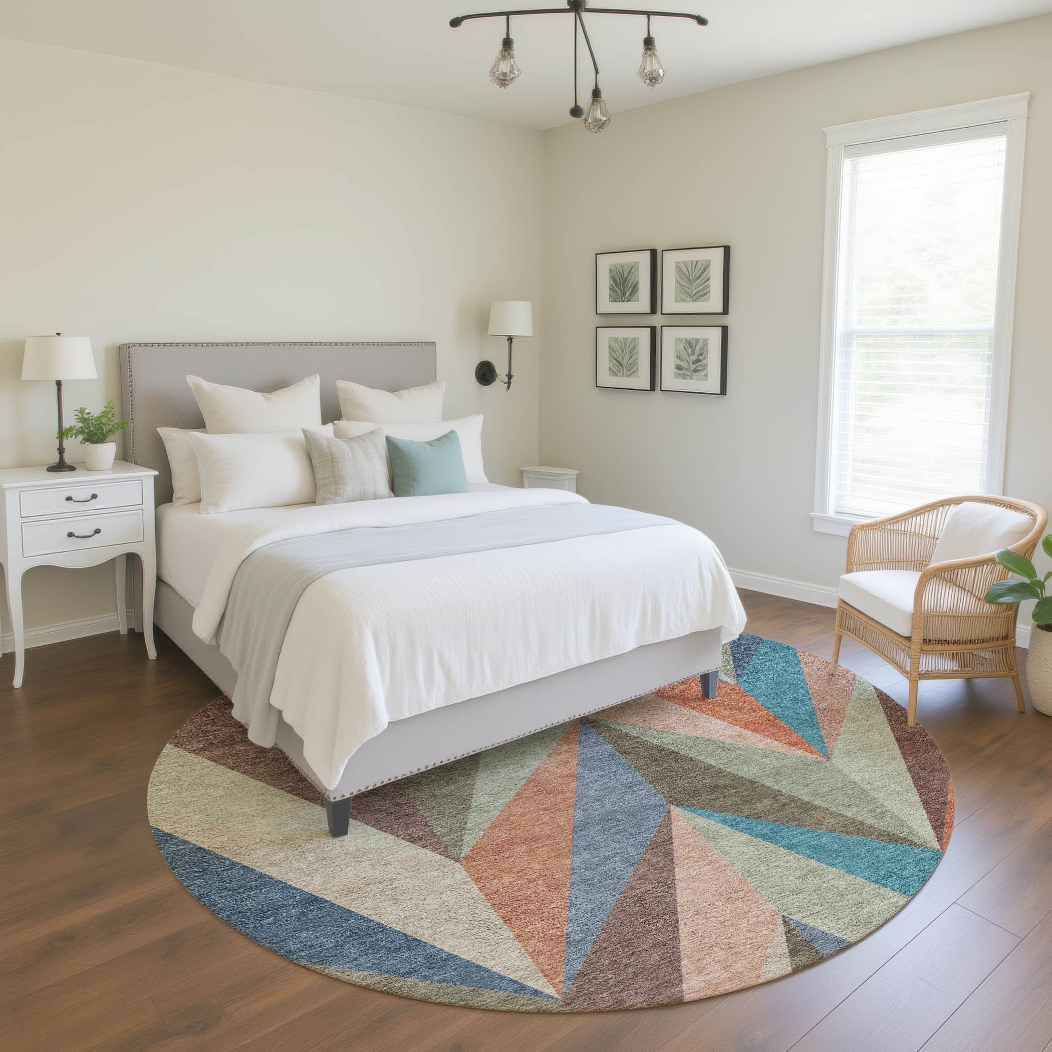 Tallinn Machine Washable Transitional Sage Green Rug 8' x 8' #shape_Round
