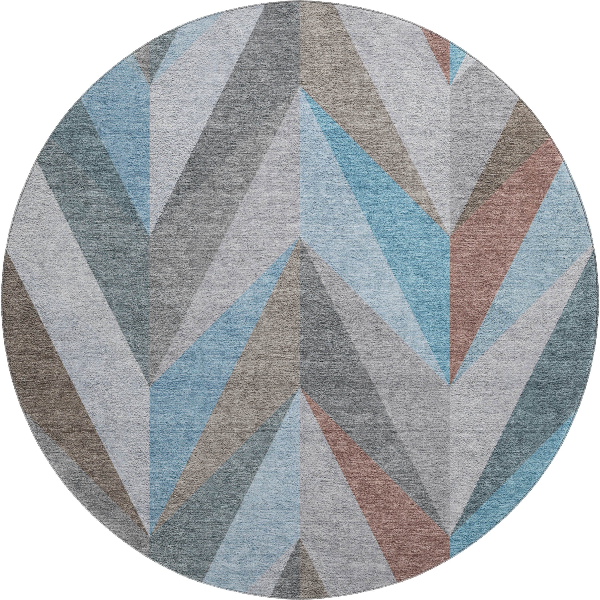 Tallinn Machine Washable Transitional Teal Rug 8' x 8' #shape_Round