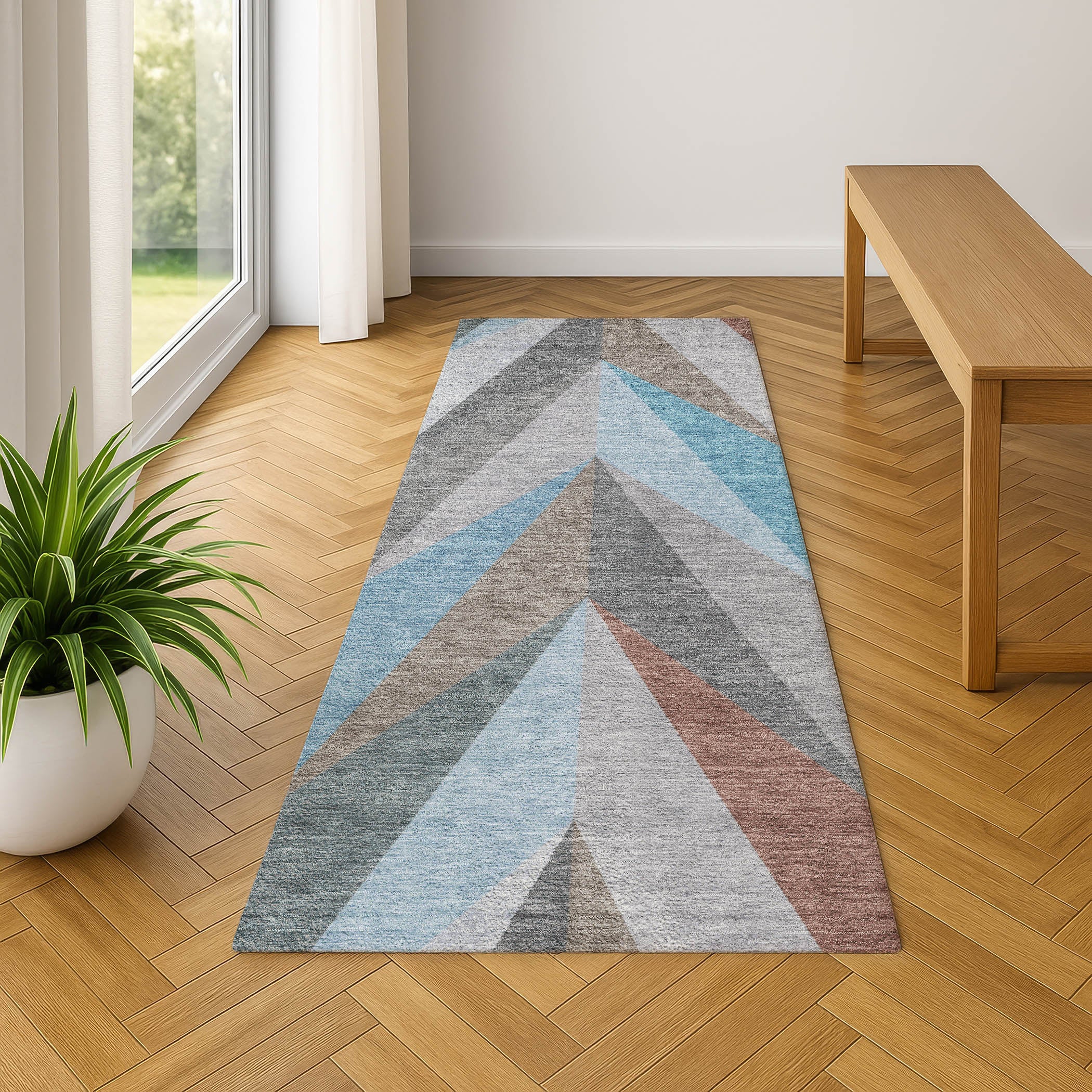 Tallinn Machine Washable Transitional Teal Rug 2'3" x 7'6" #shape_Runner