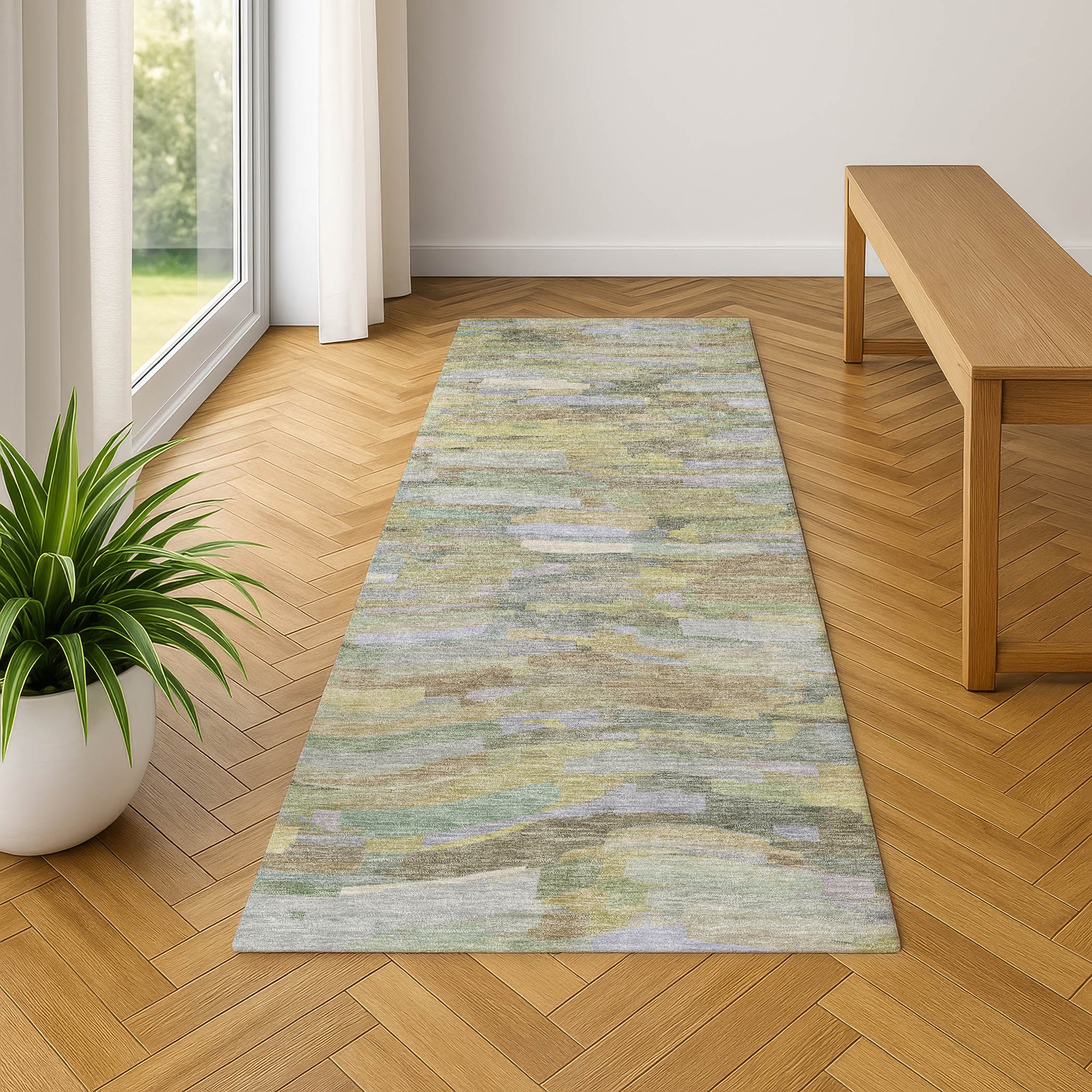 Kyoto Machine Washable Transitional Aloe Green Rug 2'3" x 7'6" #shape_Runner