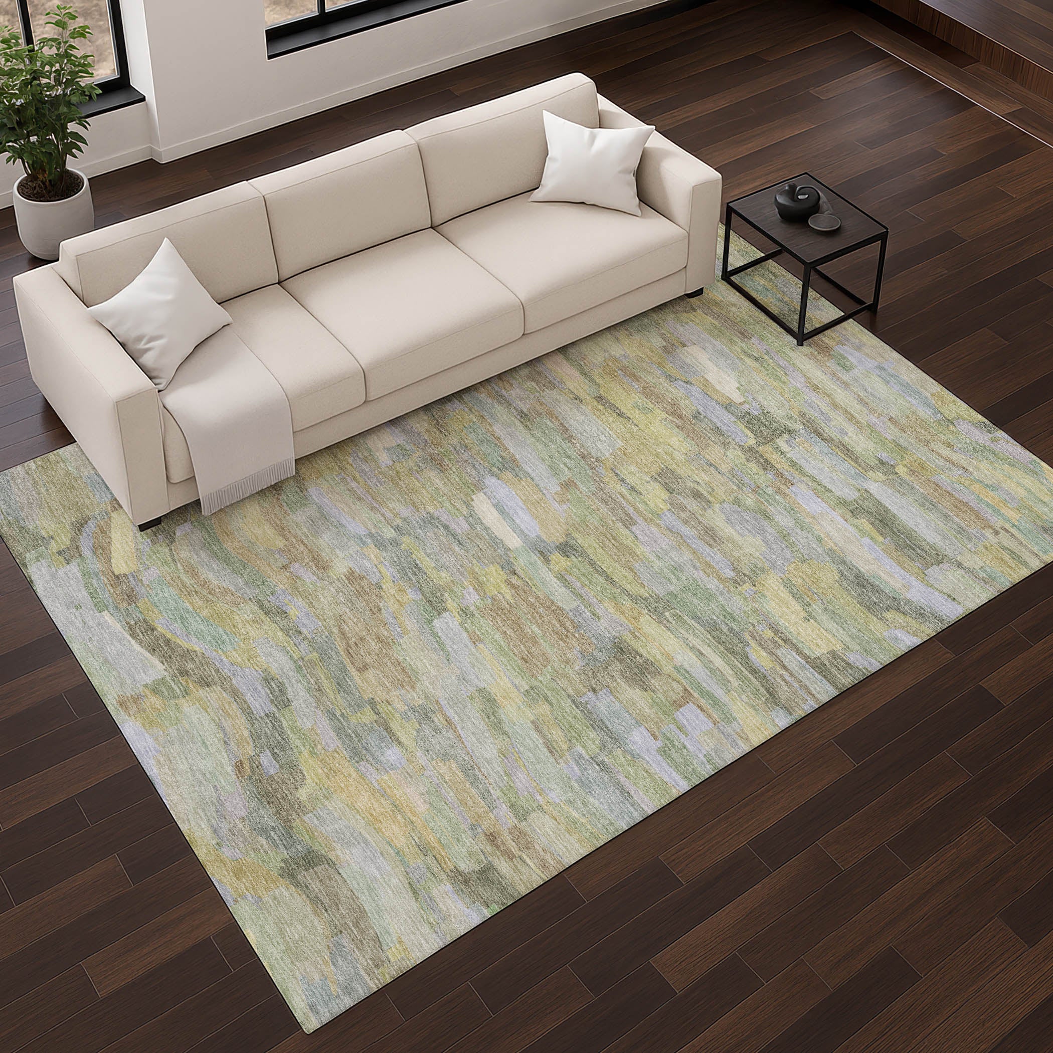 Kyoto Machine Washable Transitional Aloe Green Rug 2'6" x 3'10" #shape_Rectangle