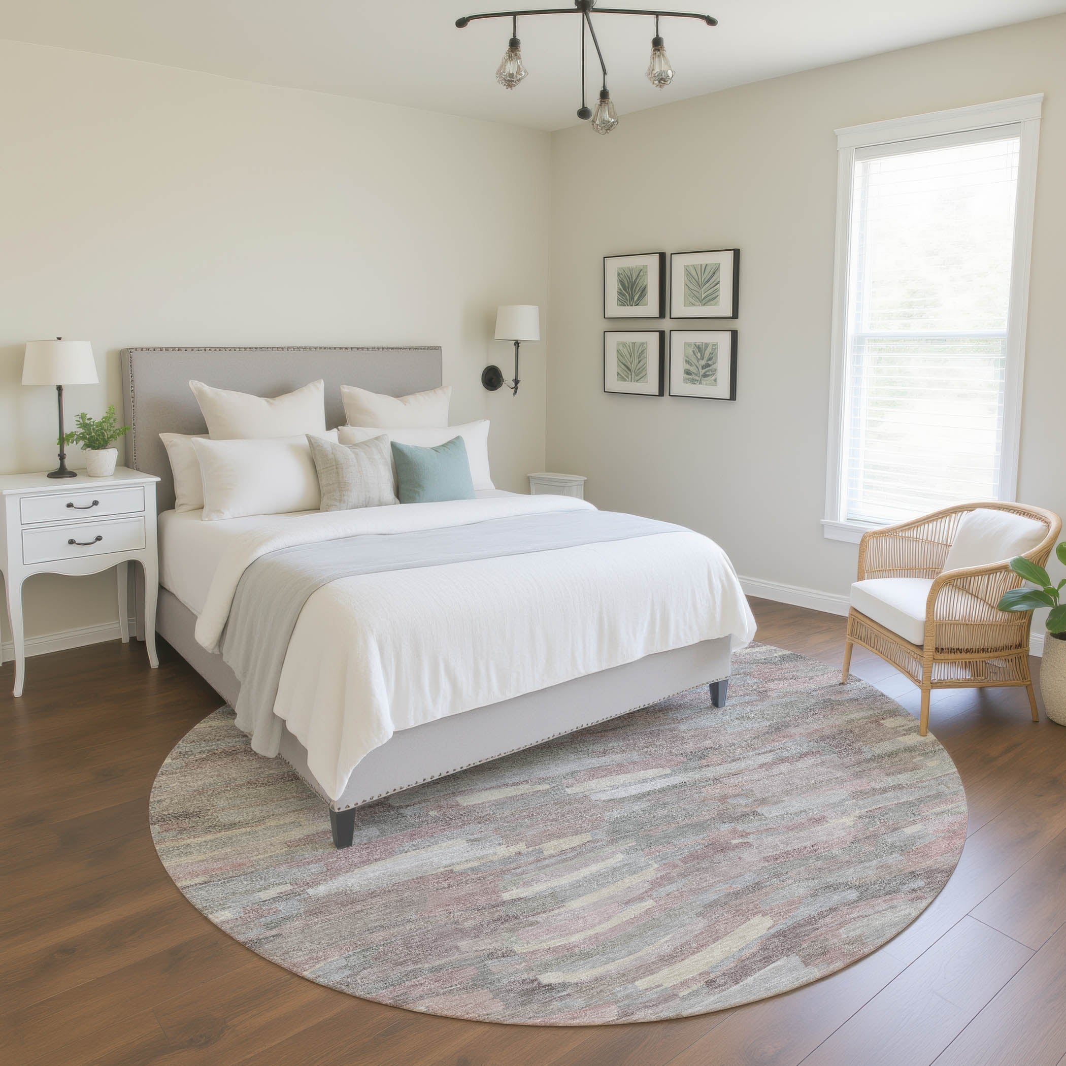 Kyoto Machine Washable Transitional Blush Pink Rug 8' x 8' #shape_Round
