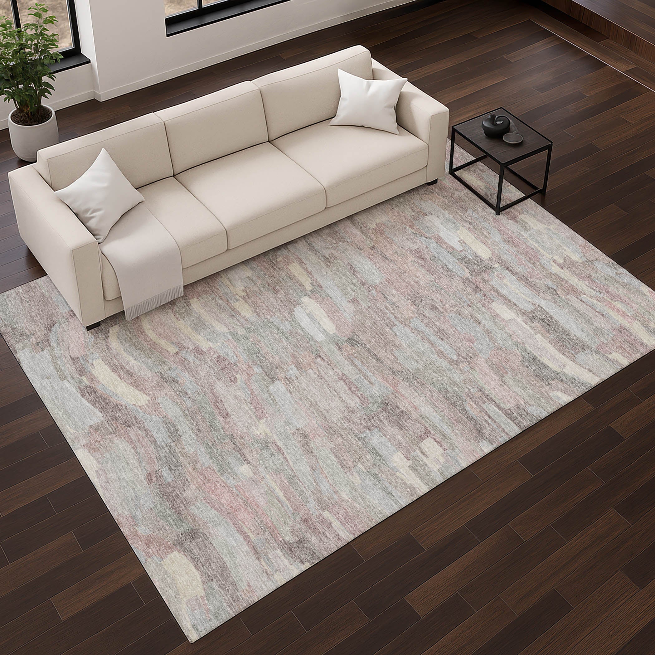 Kyoto Machine Washable Transitional Blush Pink Rug 2'6" x 3'10" #shape_Rectangle
