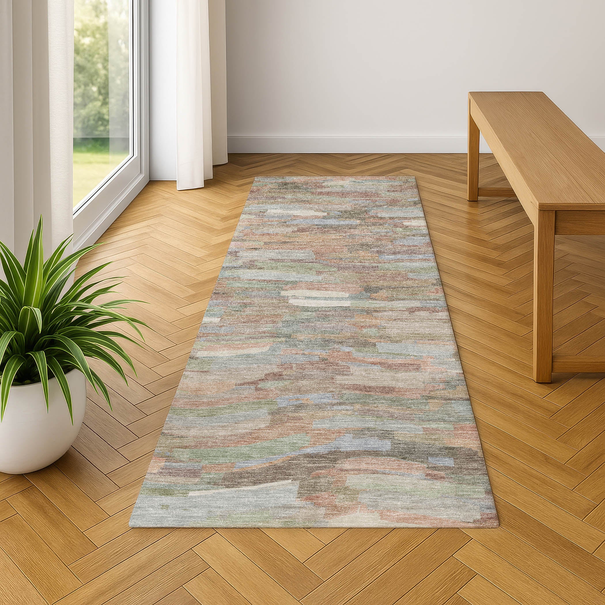 Kyoto Machine Washable Transitional Copper Orange Rug 2'3" x 7'6" #shape_Runner