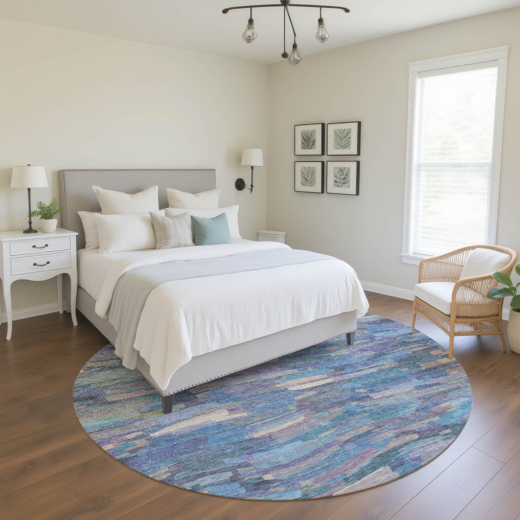 Kyoto Machine Washable Transitional Denim Blue Rug 8' x 8' #shape_Round