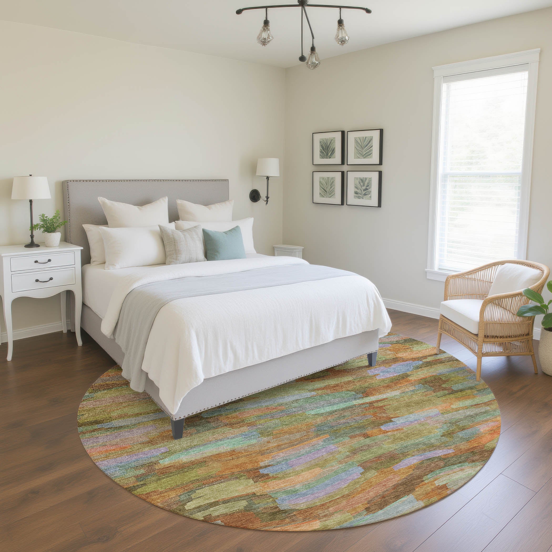 Kyoto Machine Washable Transitional Fern Green Rug 8' x 8' #shape_Round