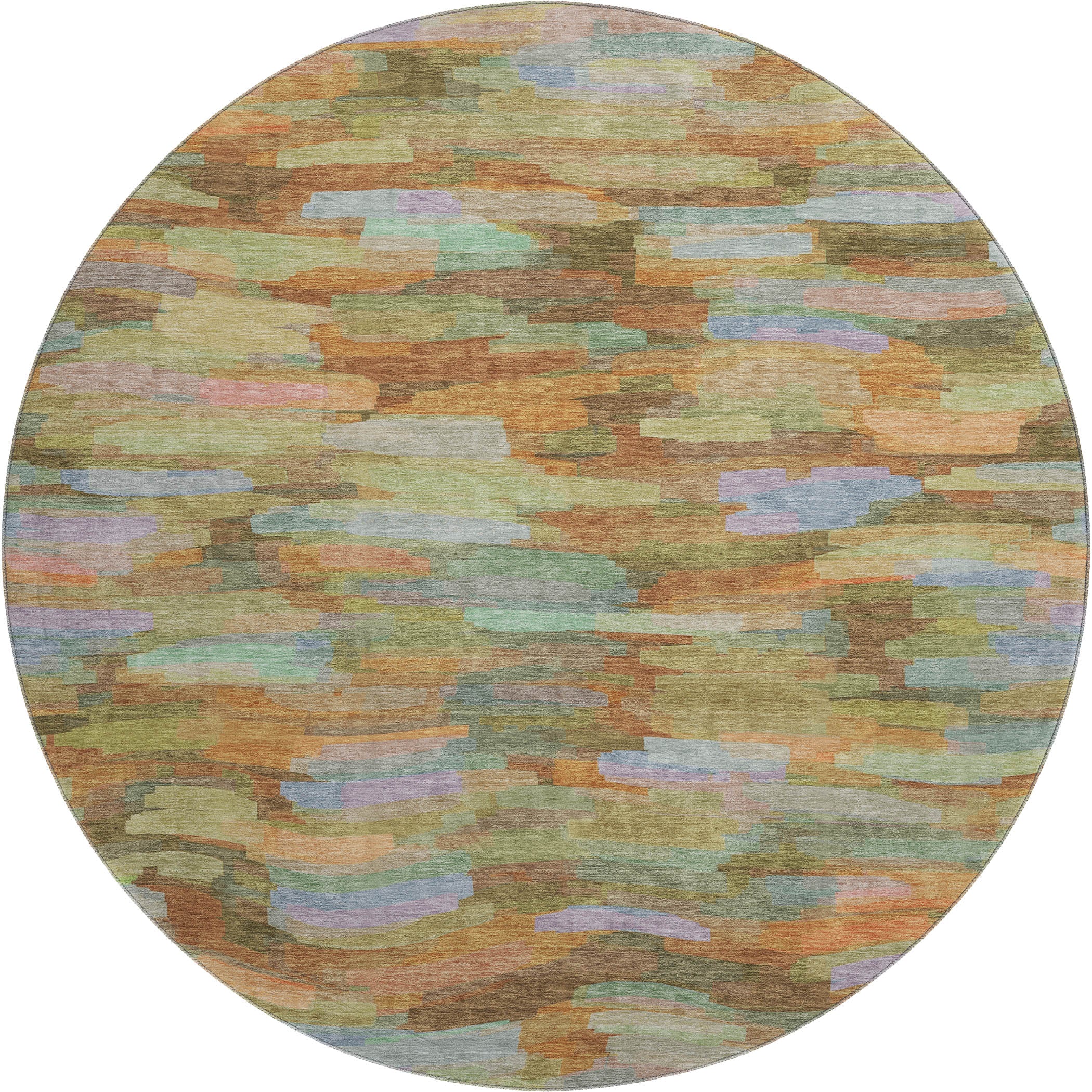 Kyoto Machine Washable Transitional Fern Green Rug 8' x 8' #shape_Round