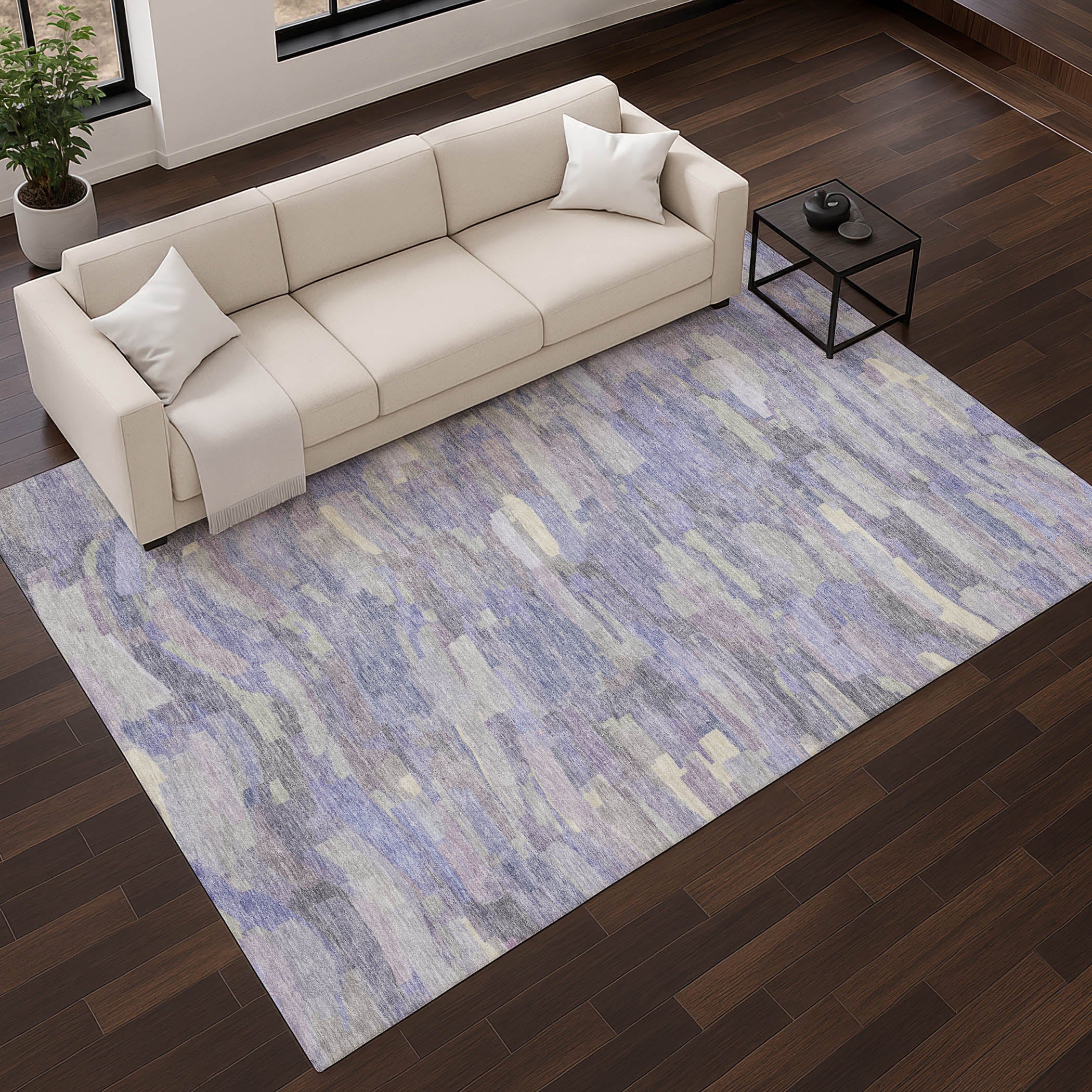 Kyoto Machine Washable Transitional Purple Rug 2'6" x 3'10" #shape_Rectangle