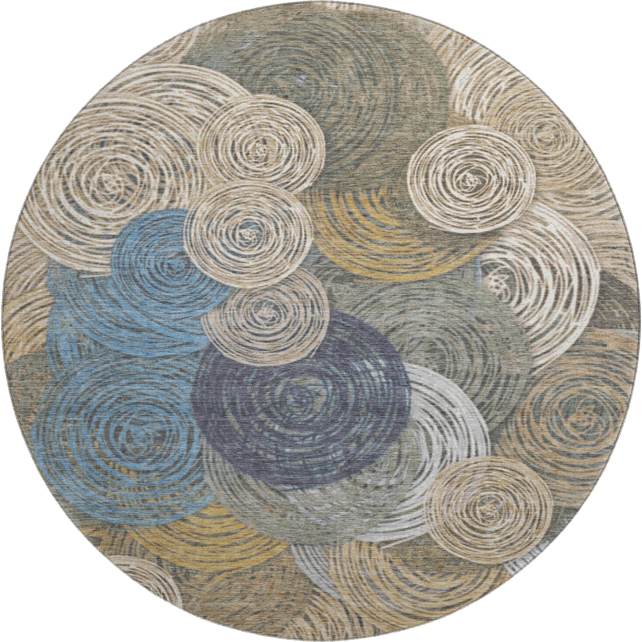 Sarajevo Machine Washable Transitional Beige Brown Rug 8' x 8' #shape_Round