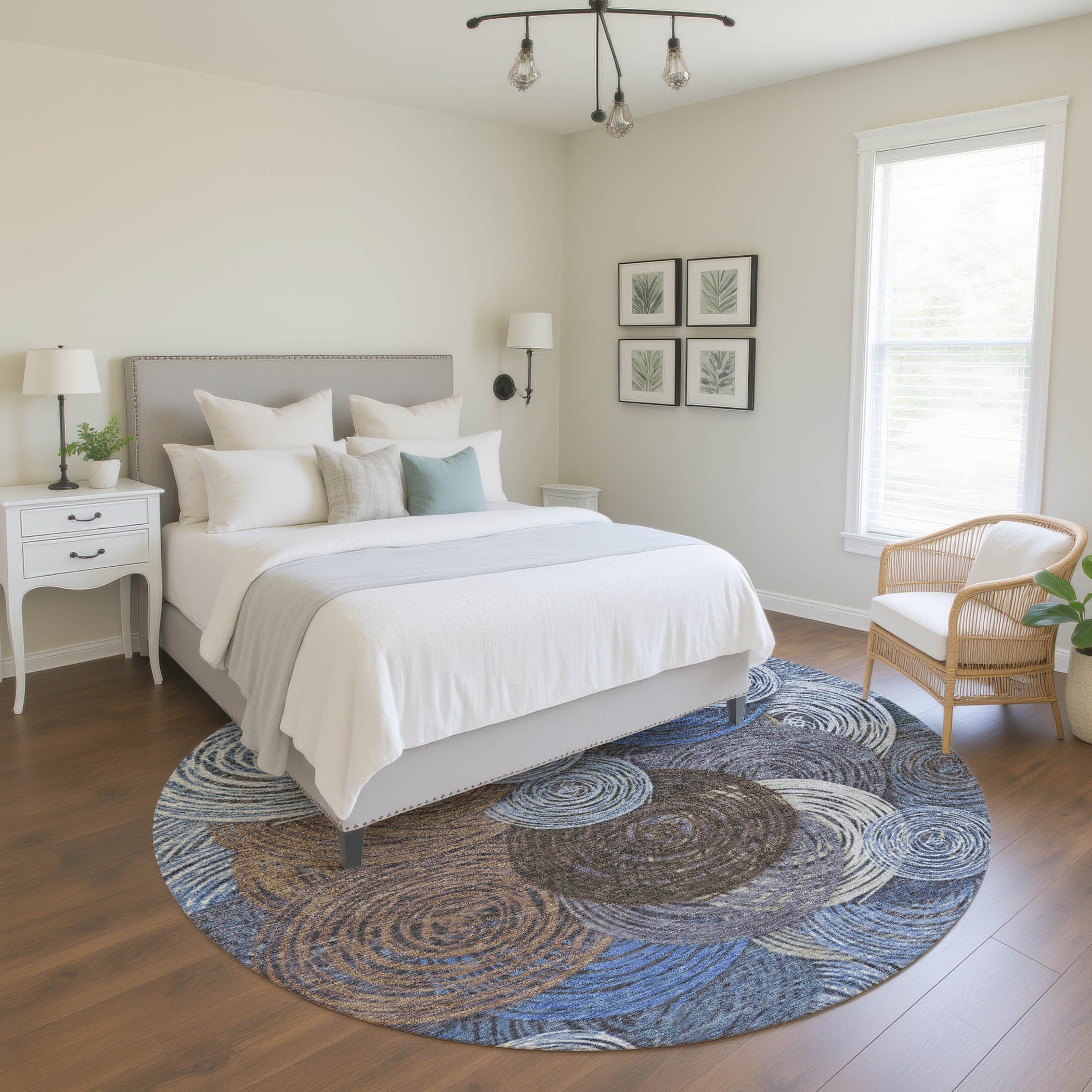 Sarajevo Machine Washable Transitional Blue Rug 8' x 8' #shape_Round