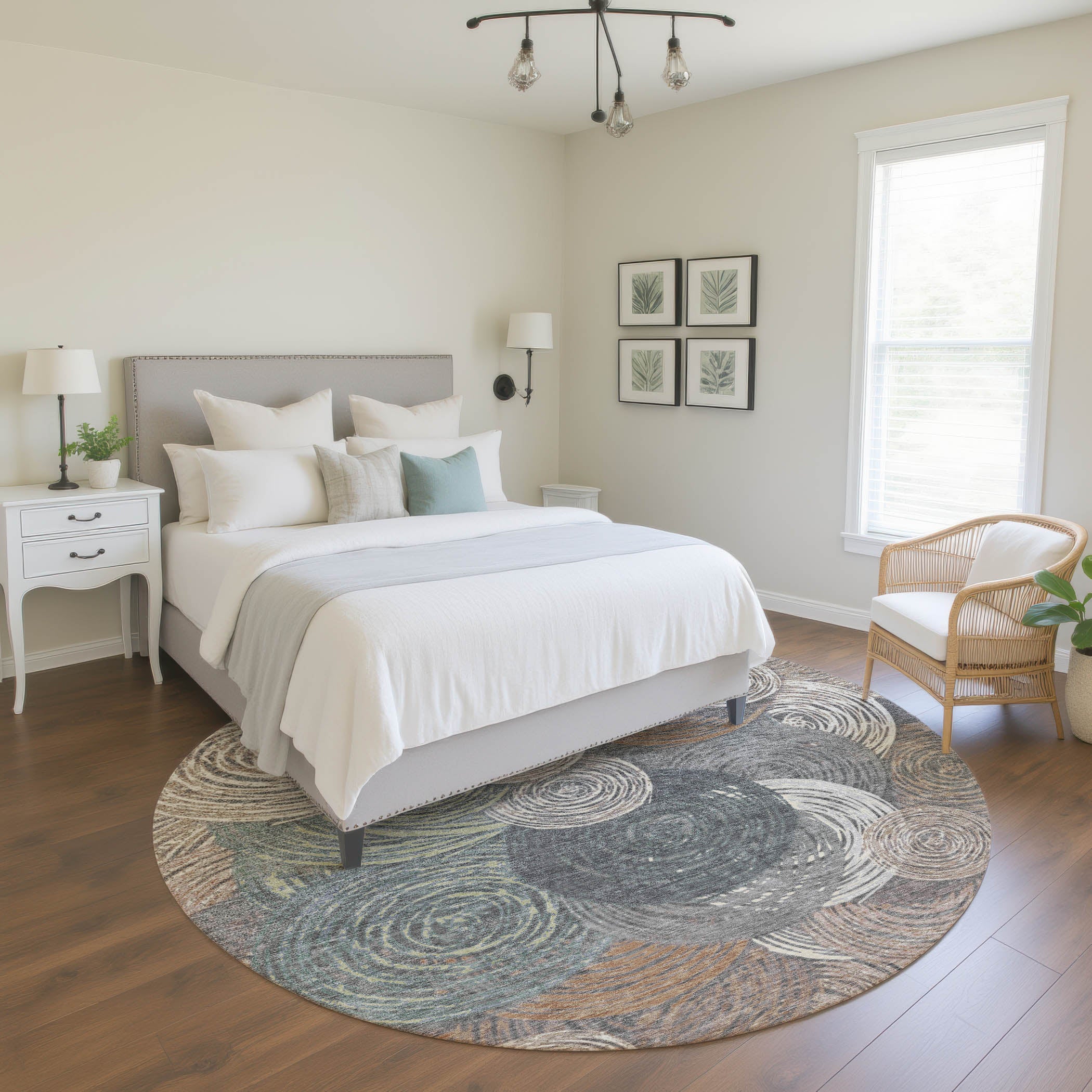 Sarajevo Machine Washable Transitional Brown Rug 8' x 8' #shape_Round
