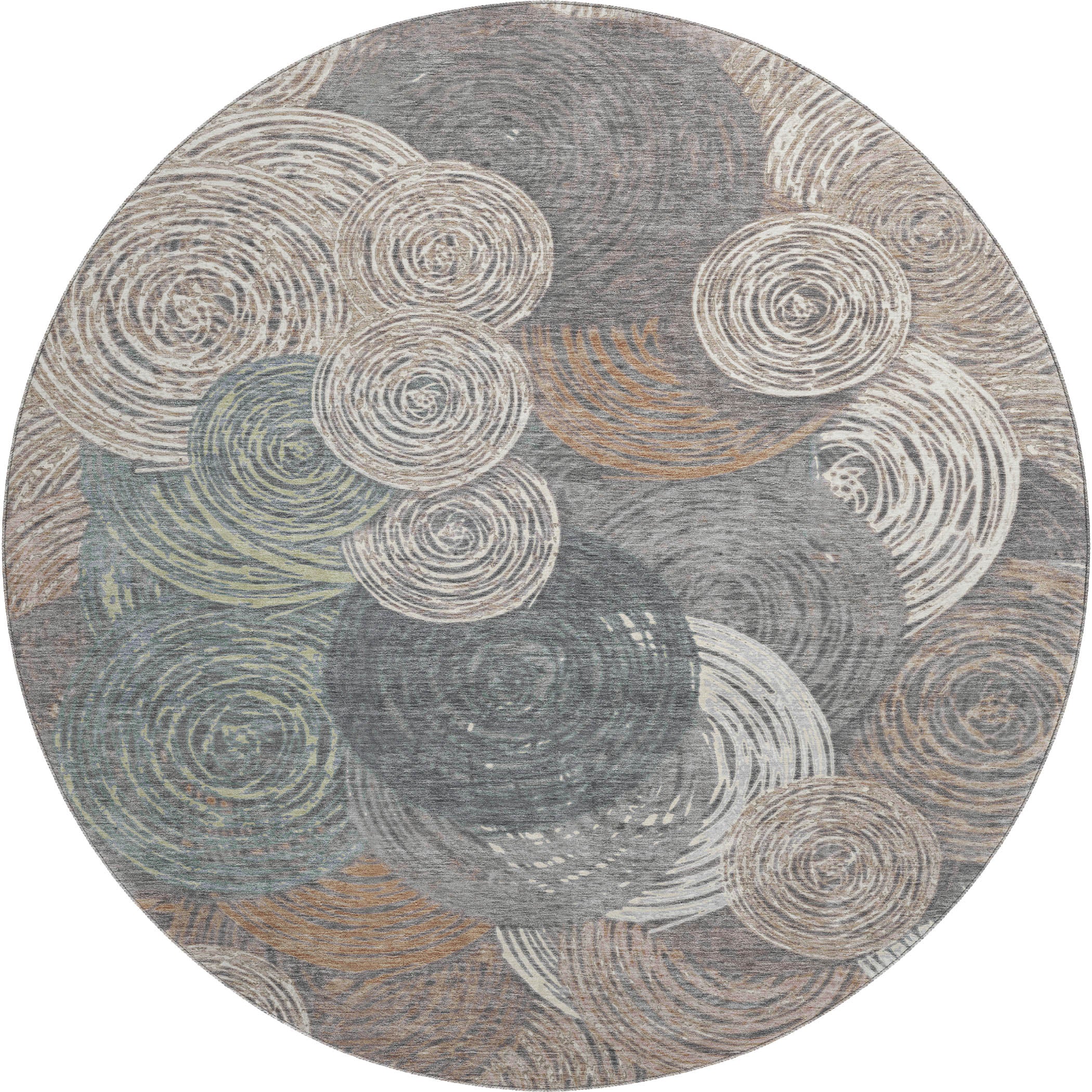 Sarajevo Machine Washable Transitional Brown Rug 8' x 8' #shape_Round