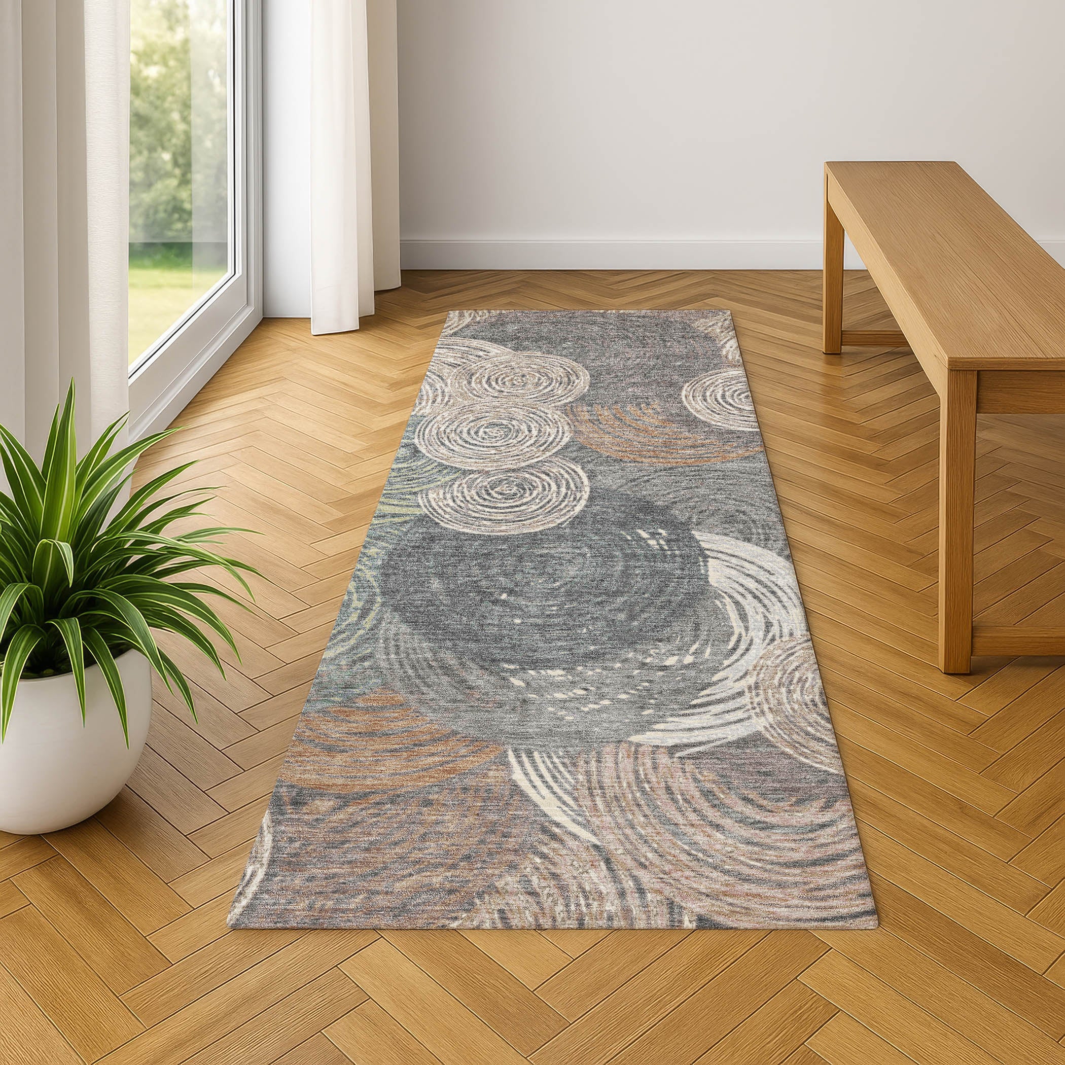 Sarajevo Machine Washable Transitional Brown Rug 2'3" x 7'6" #shape_Runner