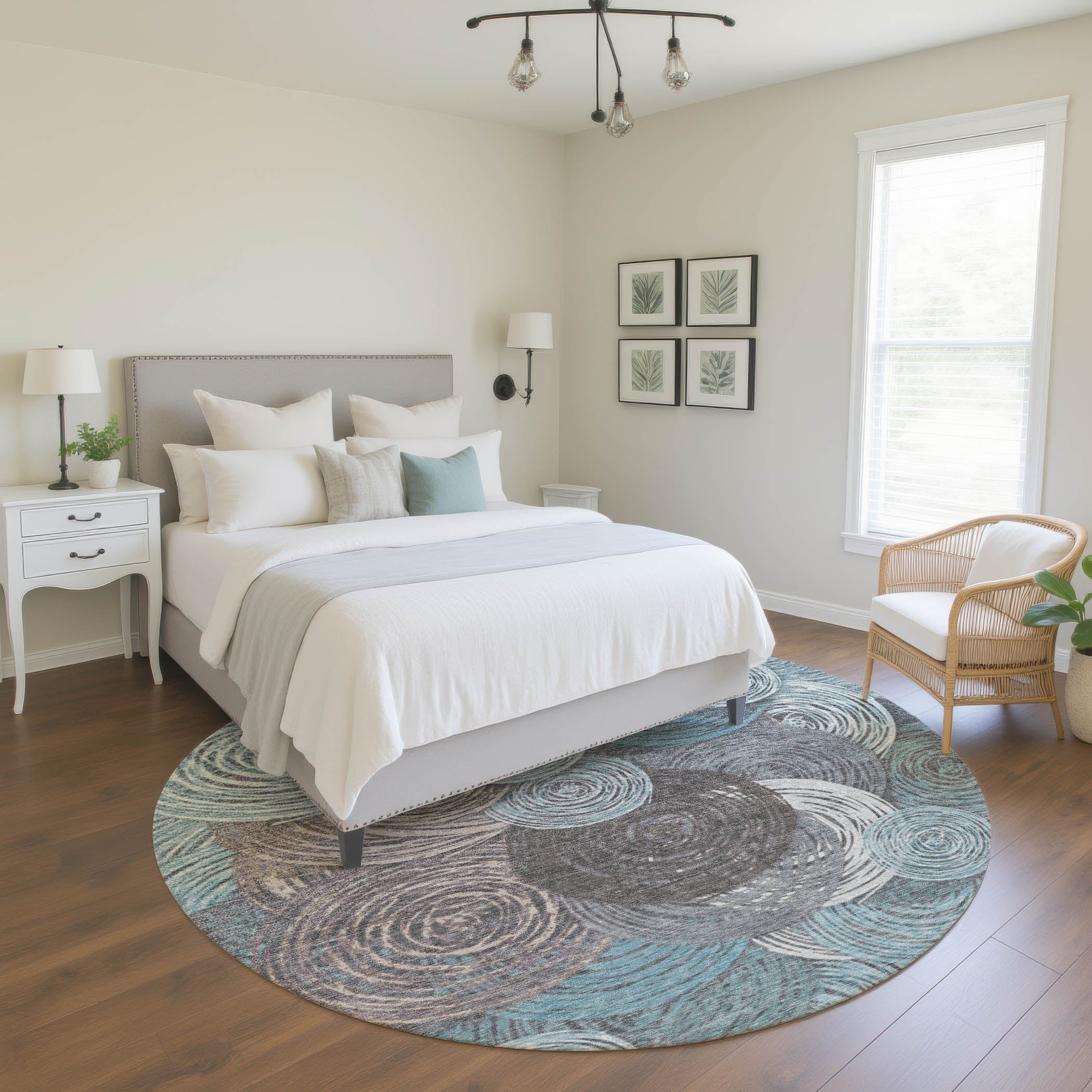 Sarajevo Machine Washable Transitional Teal Rug 8' x 8' #shape_Round